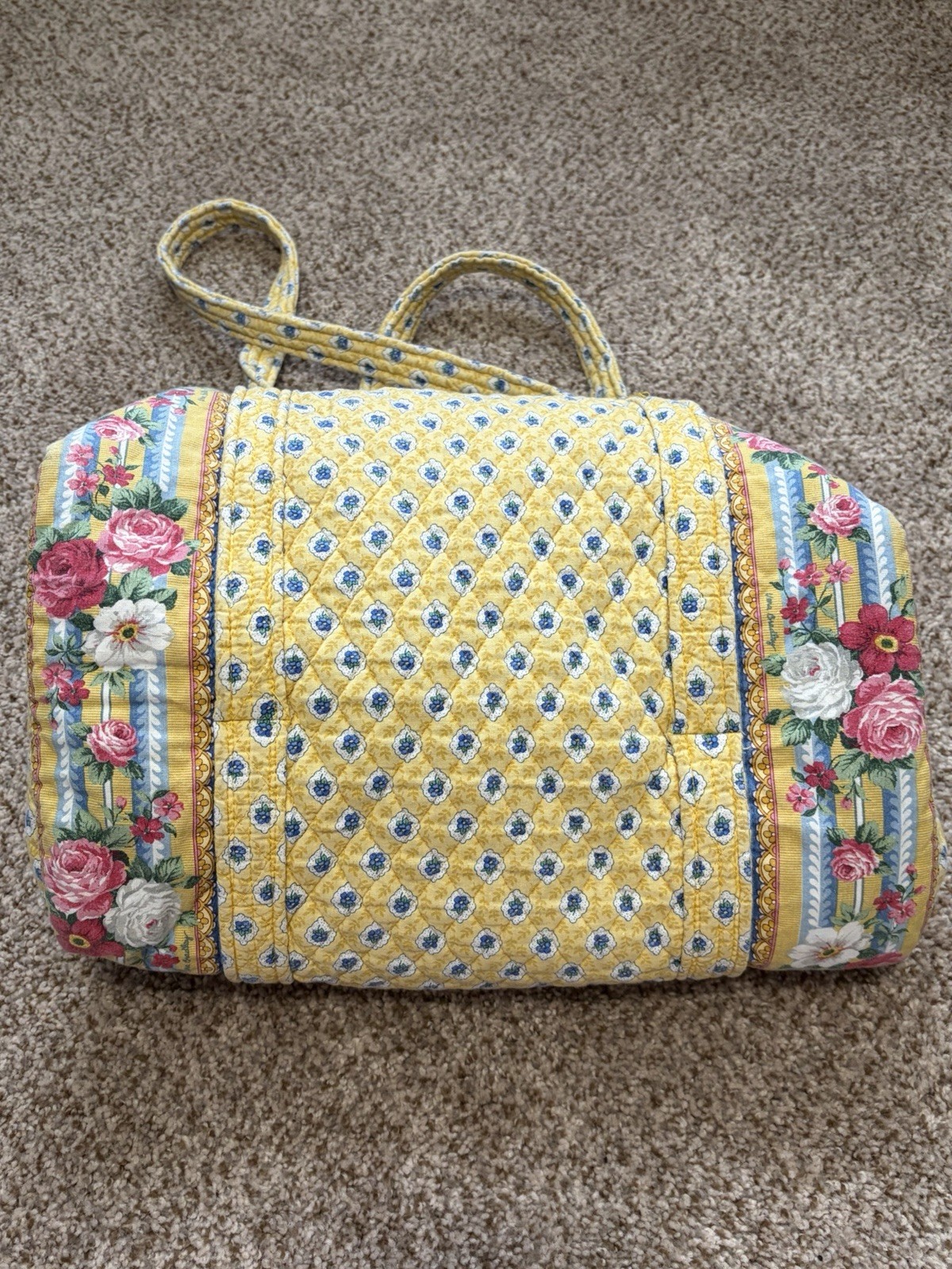 VTG Rare Vera Bradley Elizabeth Retired Small Duffel Handbag Yellow Rose Floral
