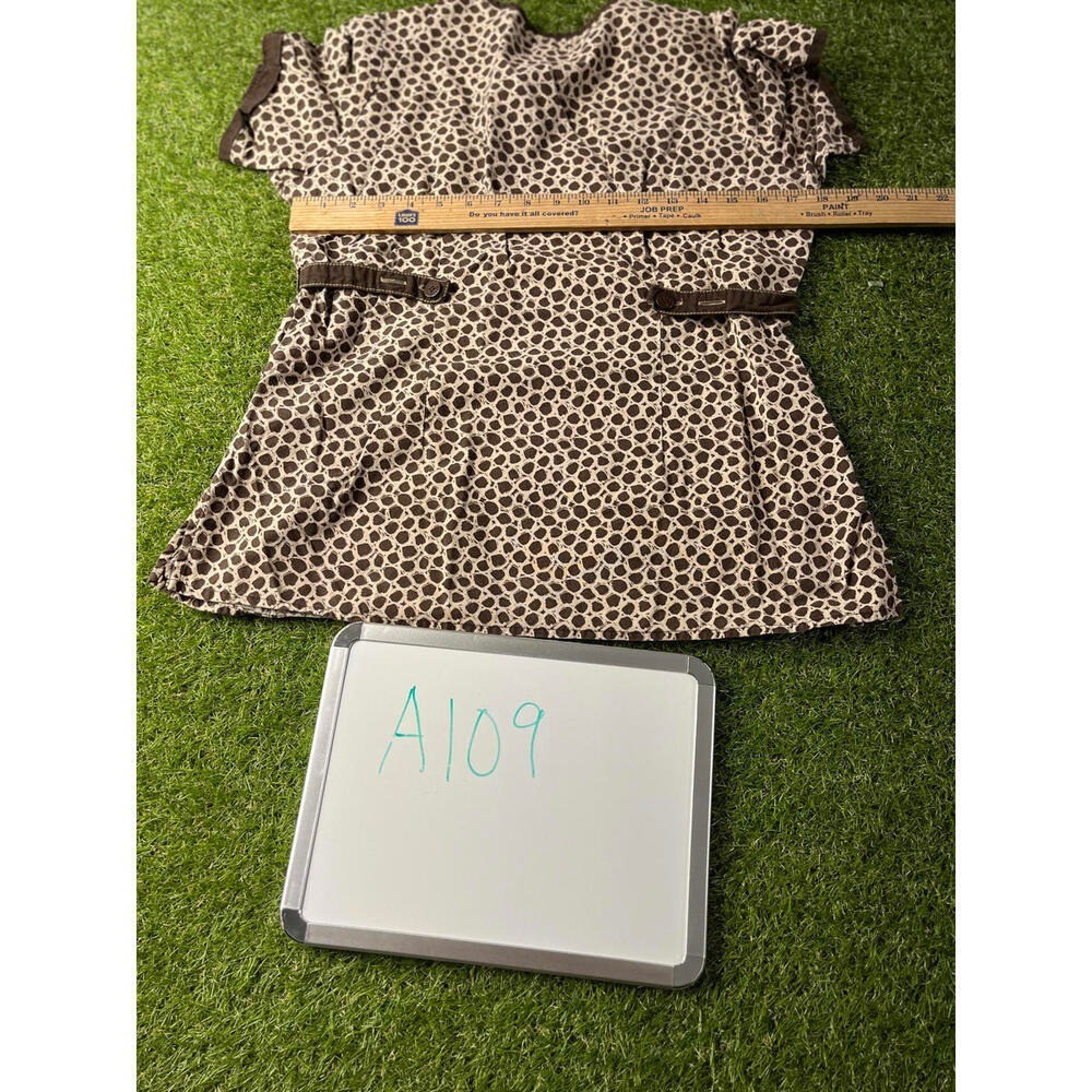 Peaches Scrub Top Womens M Brown Polka Dot Short Sleeve Blouse Medium