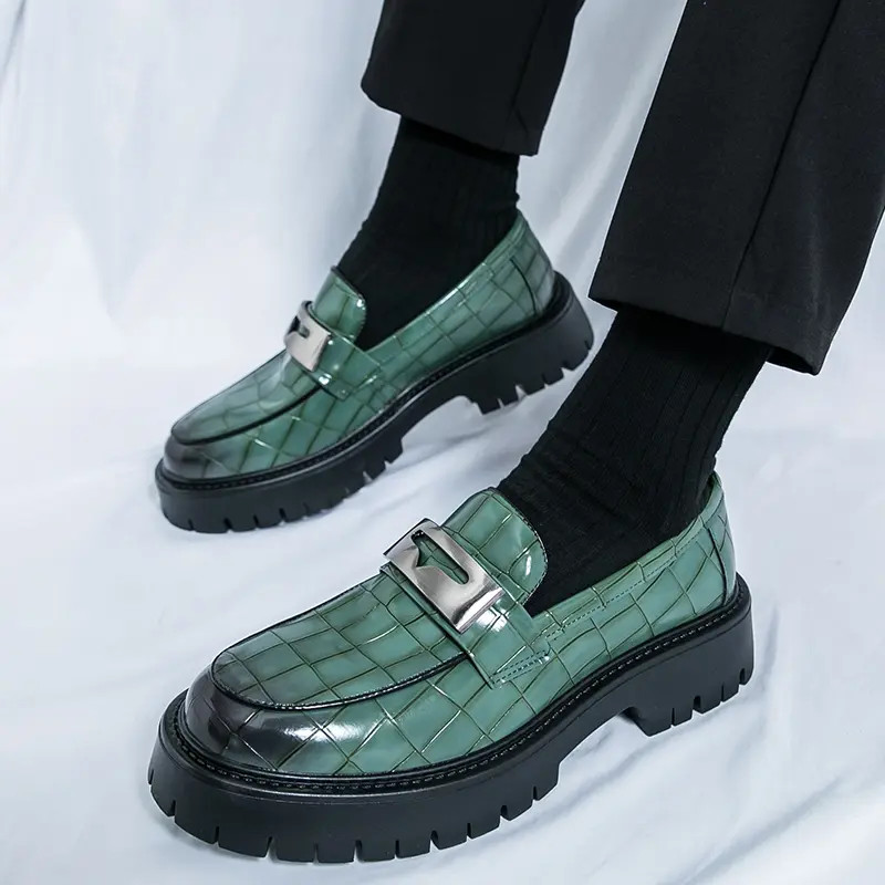 Men’s Slip On Alligator Pattern Platform Faux Leather Dress Shoes Thick Sole New