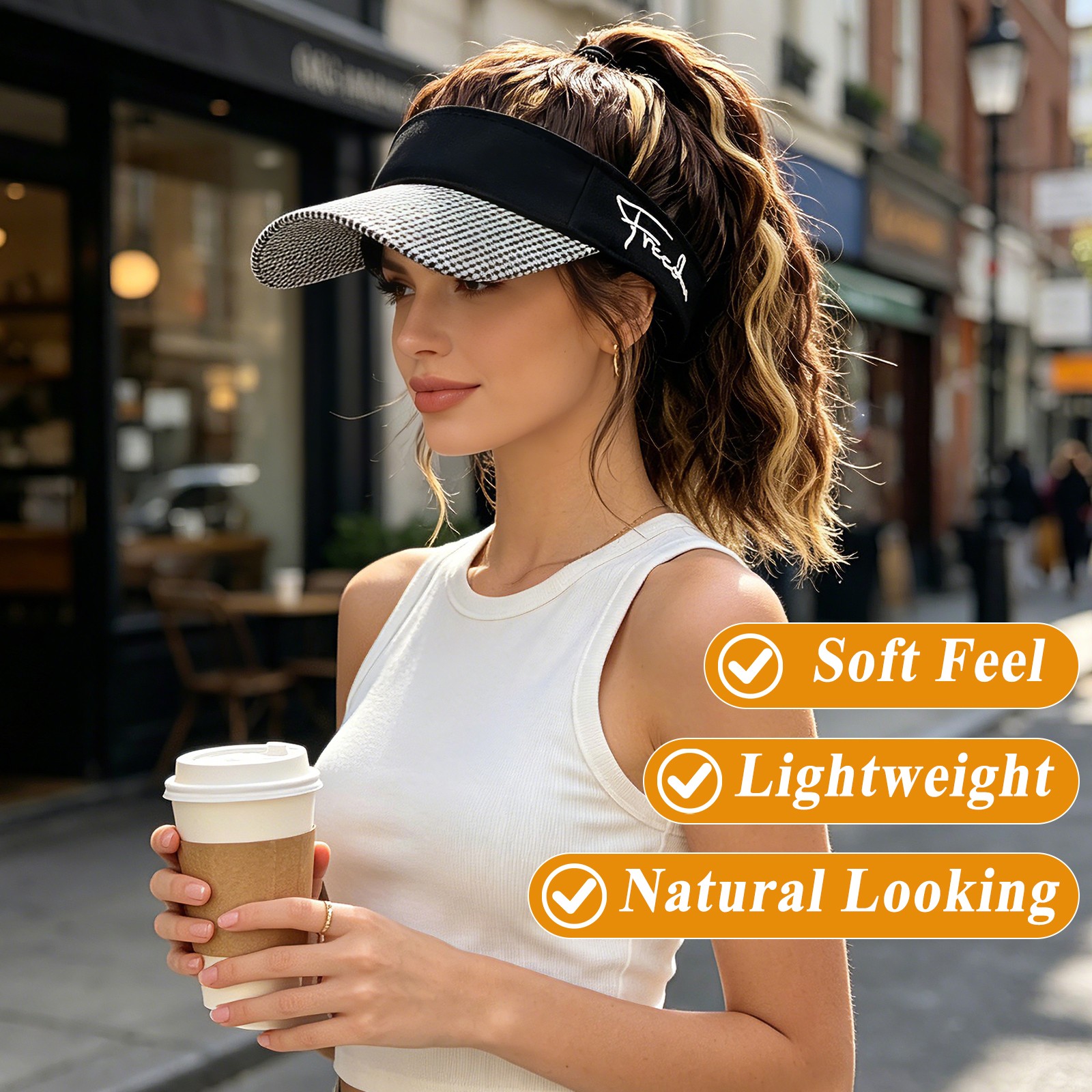 Women’s Baseball Cap with Attached Ponytail Wig Hair Sports Sun Hat Adjustable