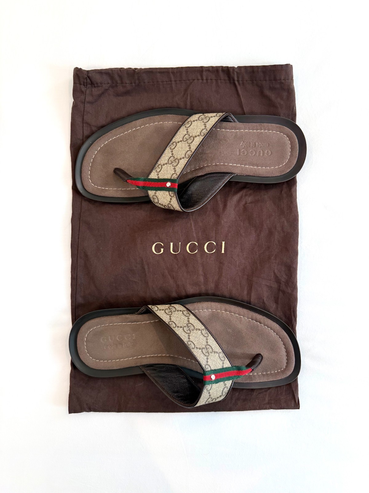 Gucci Men GG Supreme Canvas Web Flip Flop Sandals Thong Slides 8.5 G US 9.5