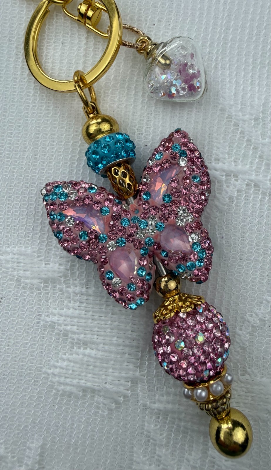 Hand made beaded key chain/Bag charm! Bling. Butterfly. Gifts. Basket filler.