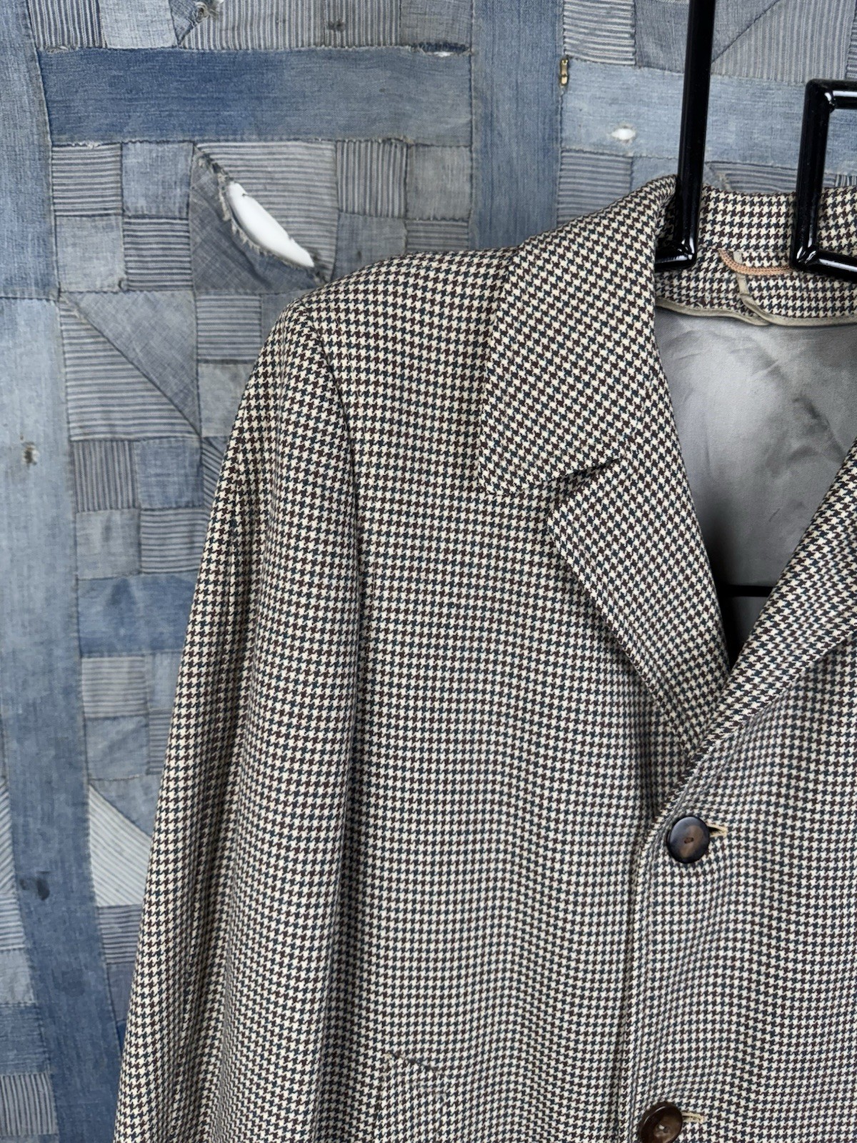 50s VINTAGE Rock-Knit Tailored Houndstooth Overcoat Size 44 Wool BEAUTIFUL Lined