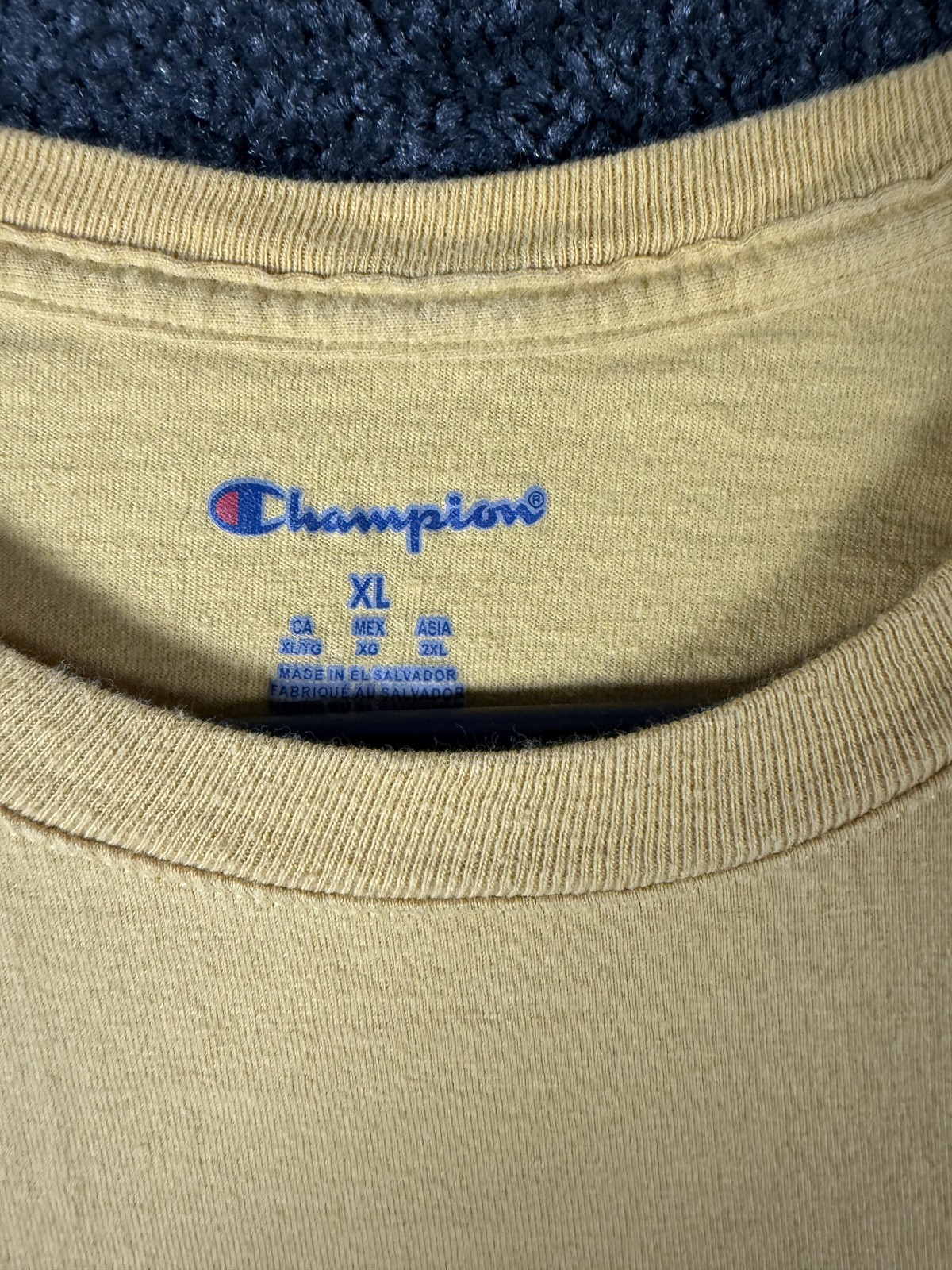 Champion Shirt Mens XL Yellow Big Logo Graphic Tee Short Sleeve Crew Neck