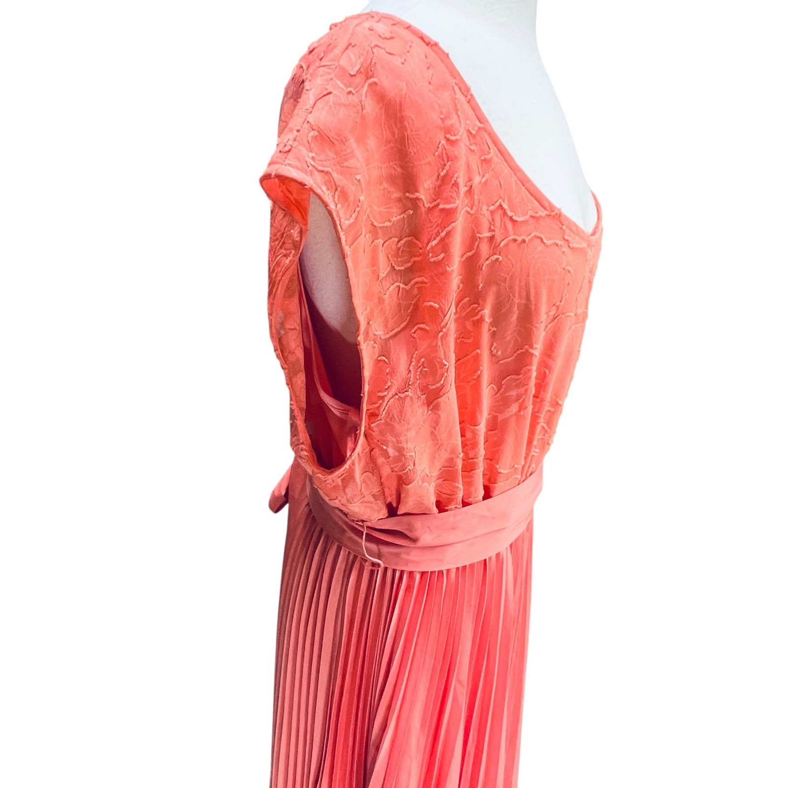 Lane Bryant Coral Lace Floral Burnout Pleated Dress NWT Plus Sz 18/20 Boxy Tie