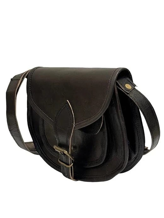 Women Vintage Looking Leather Messenger Bag Handmade Purse Cross Body (Black)