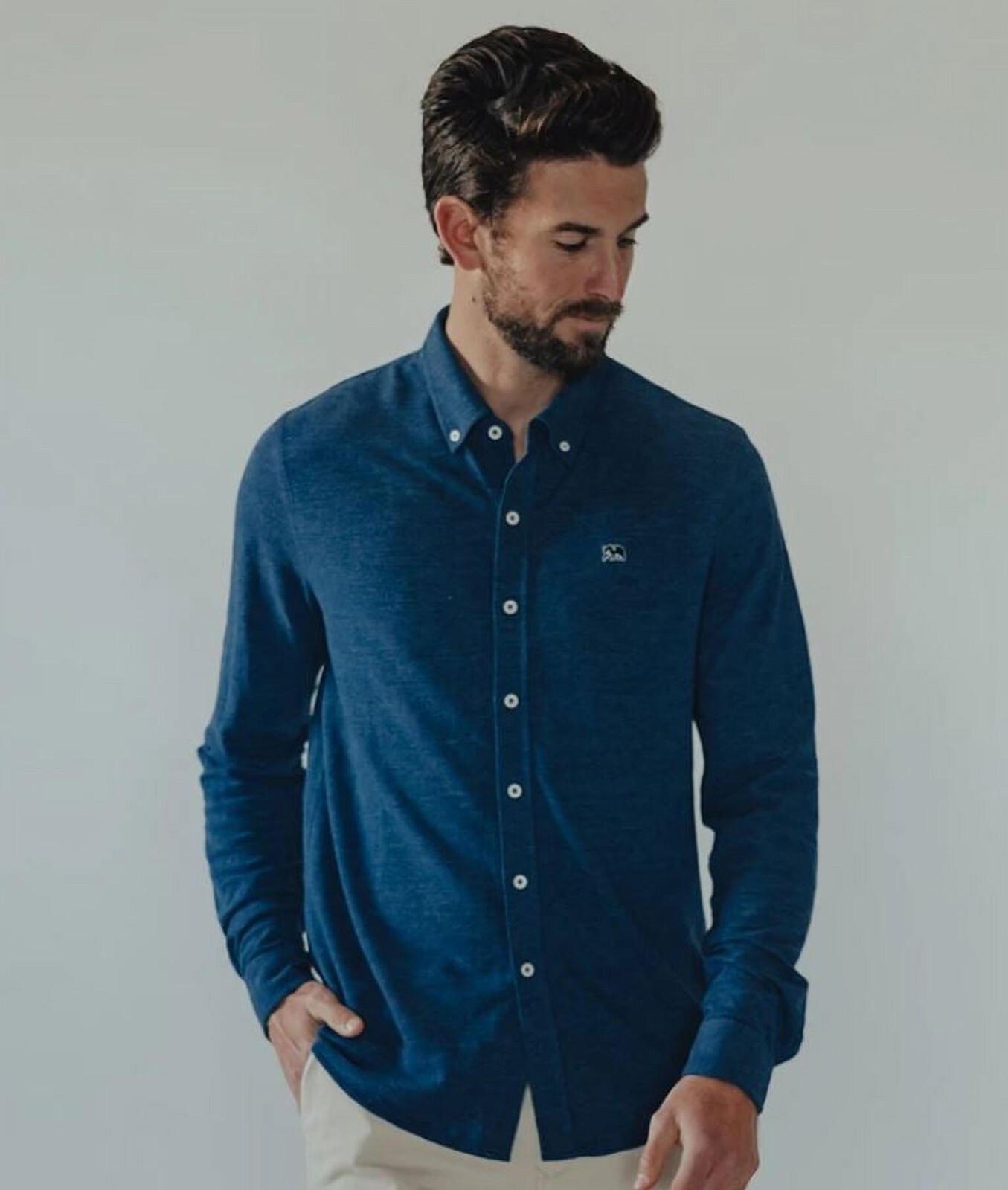 NEW The Normal Brand Men’s Blue Stretch Pique Button-Down, Small