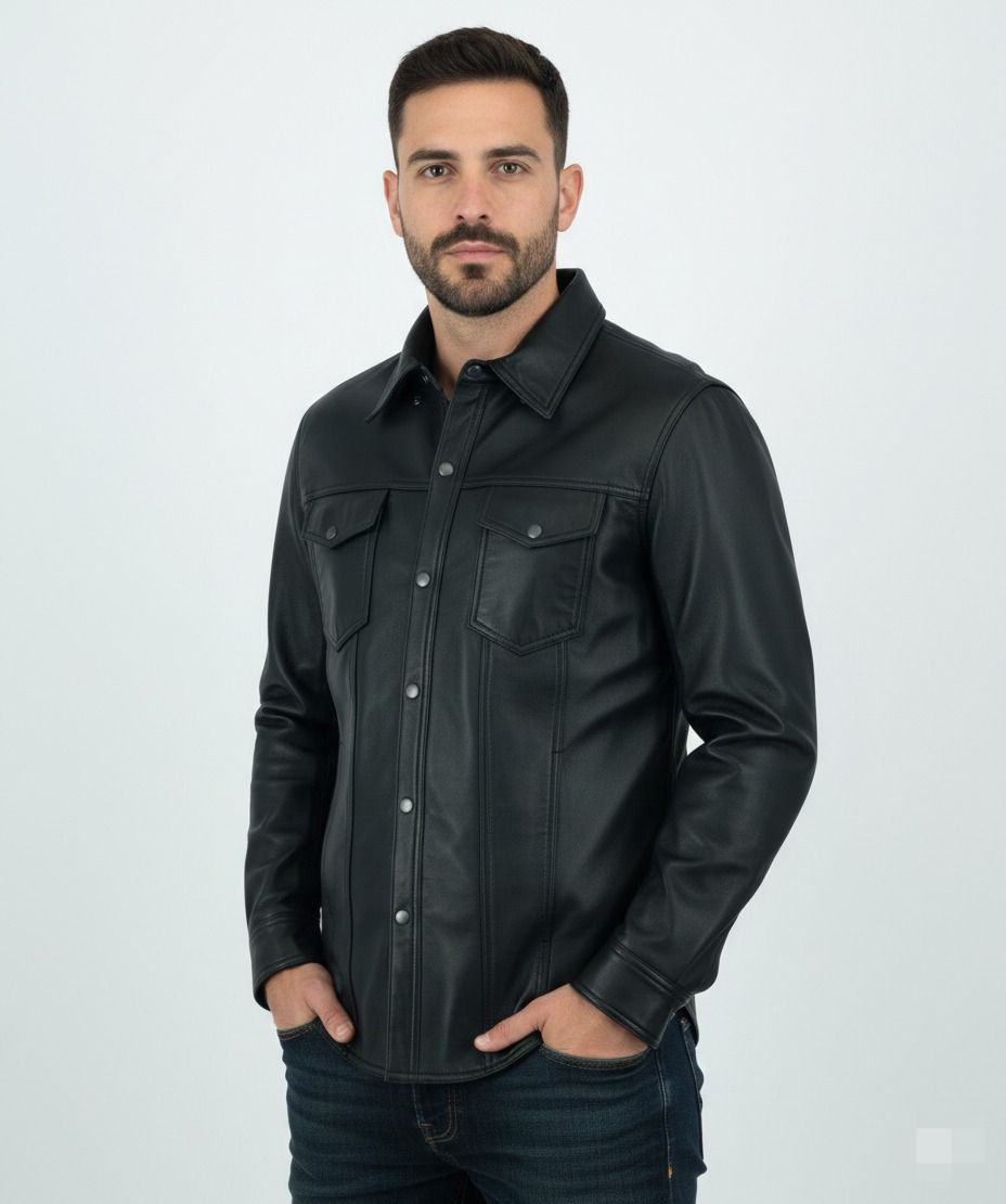 Leather Motorcycle Shirt – Western leather Shirt – Lightweight SKU#HL10403BLACK
