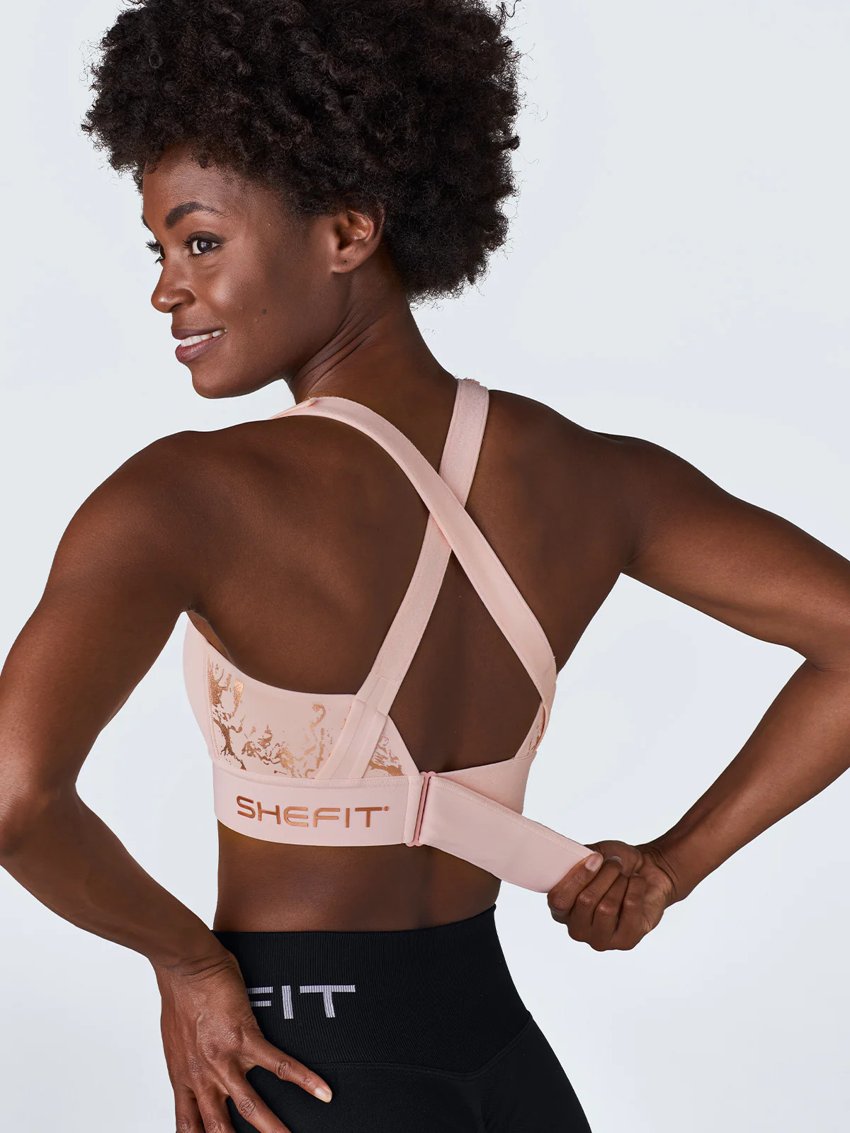 SHEFIT FLEX Sports Bra 1Luxe Blush High Support Workout Athletic Gear