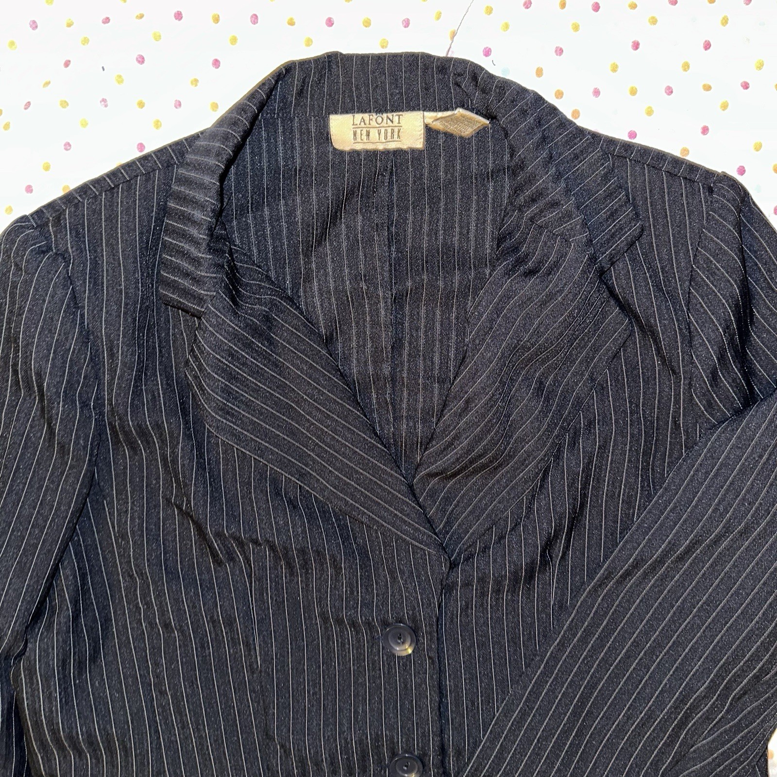 Lafont New York Women’s Black Pinstripe Blazer – Size 16 Notched Lapel