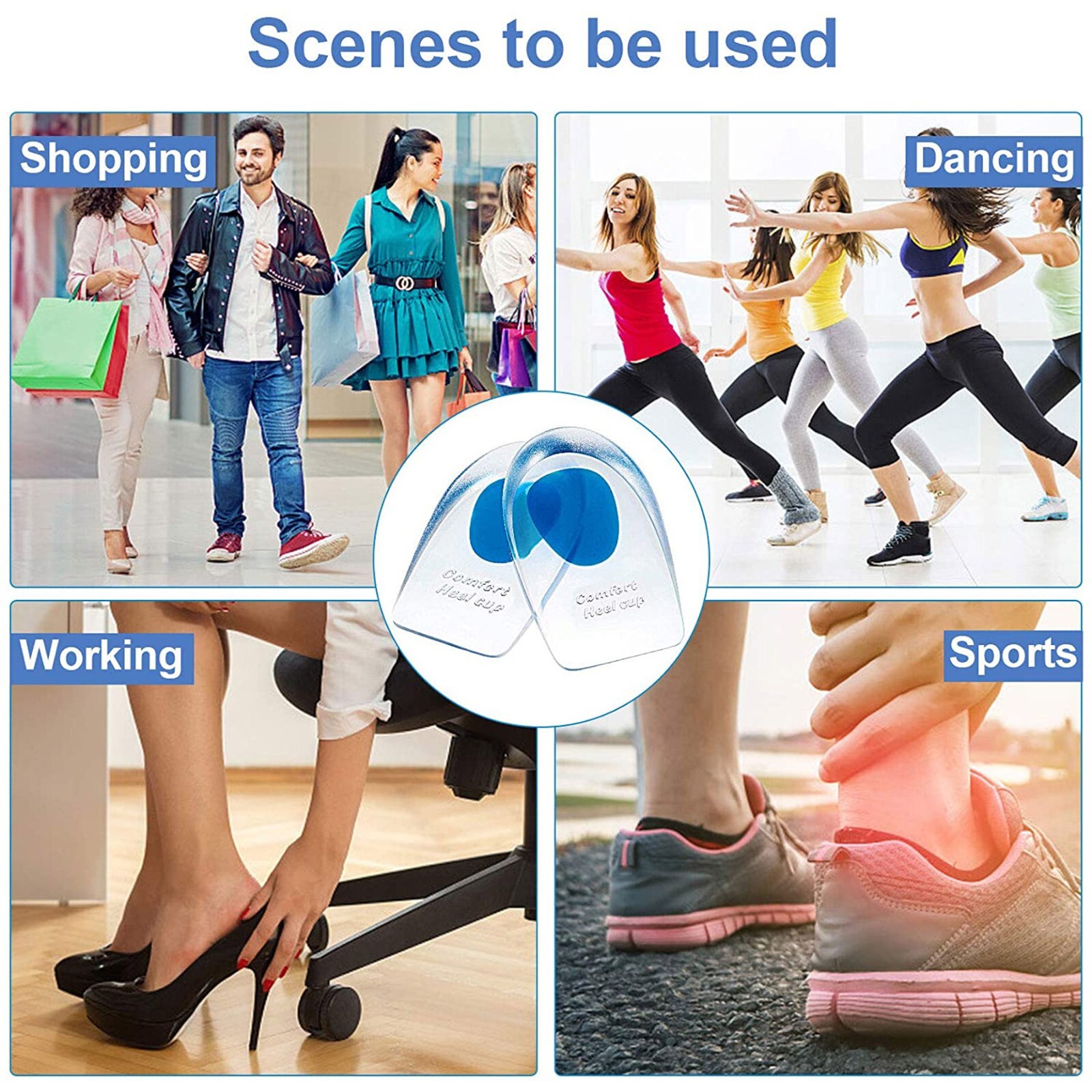 1 Pair Heel Support Gel Silicone Cushion Orthotic Insole Plantar Care Heel Cups
