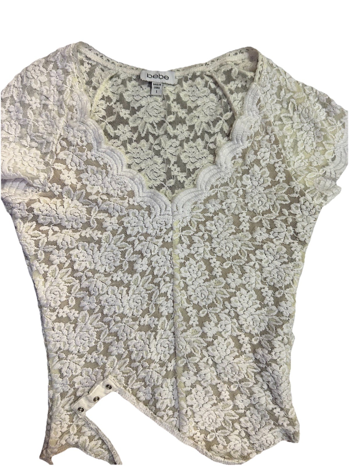 Bebe White Floral Lace Bodysuit Women’s Small Y2K Coquette Fairy Grunge Vintage