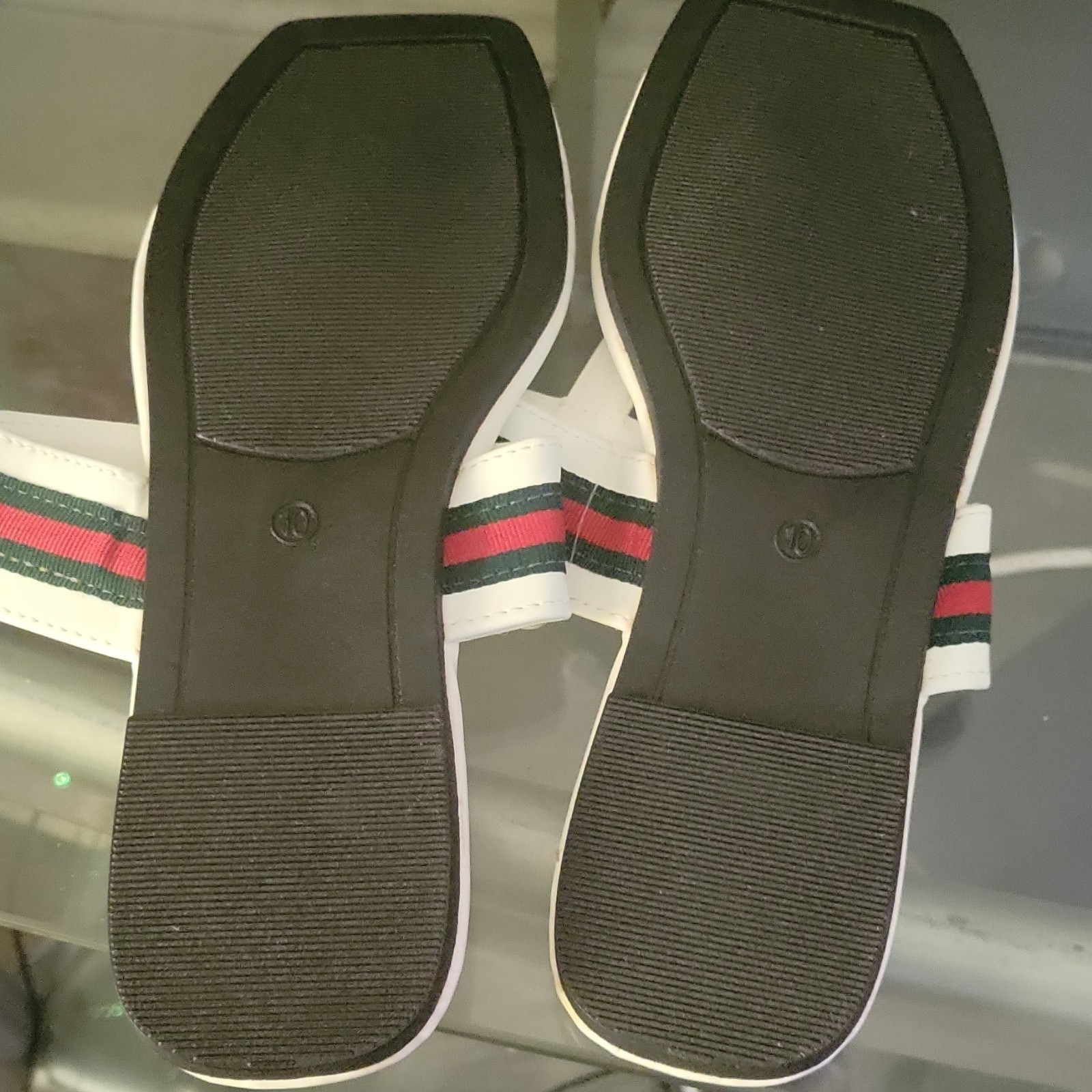 Angie Slip-On Slide Sandals Thong Strap Striped White Red Green Black