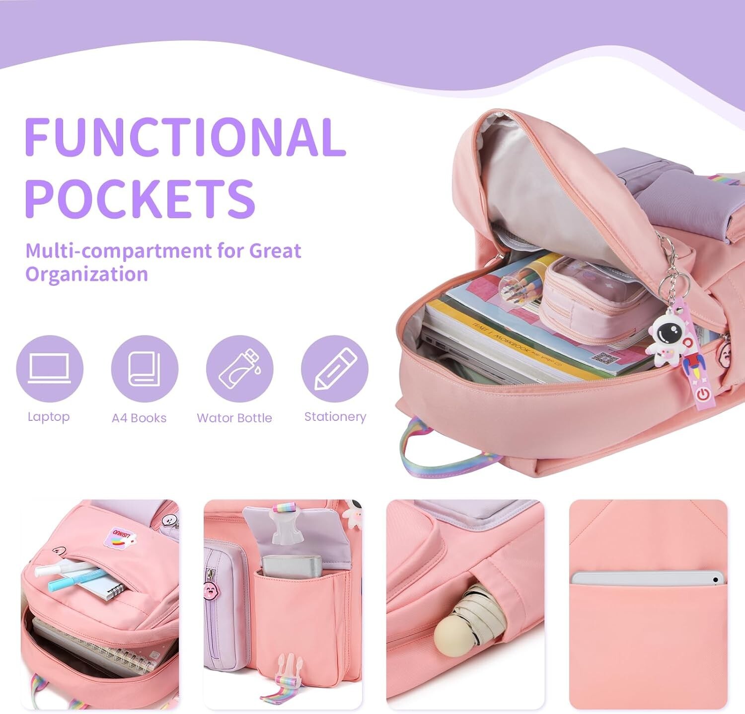 Kids Girls Backpack Back to School 17in Large and Durable Cute Pink