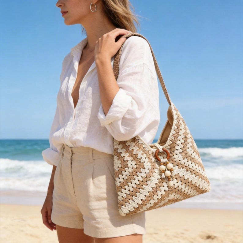 Handmade Cotton Bohemian Shoulder Bag | Woven Beach Tote, Festival Artisan Bag