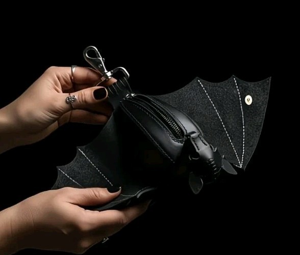 Gothic,midevil Black Faux Leather Bat Coin,keys,pouch, beltloop, Purse Backpack