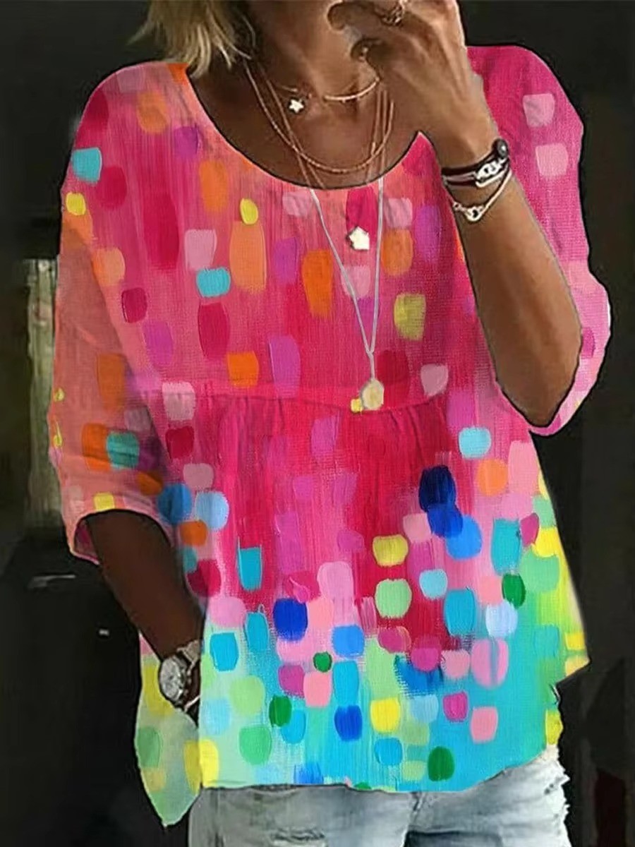 Womens Cotton Linen Floral Tunic Tops Blouse Ladies Boho Loose Summer T-Shirt