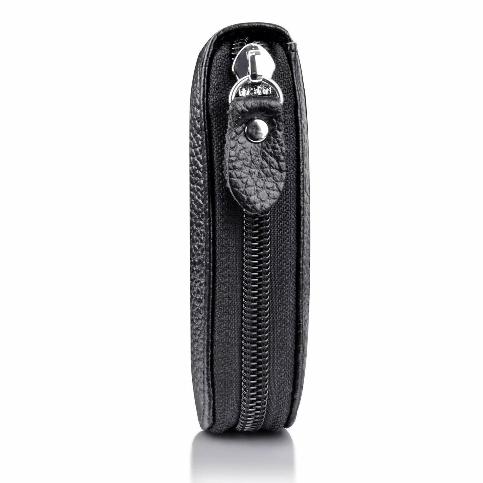 Leather Credit Card Holder RFID-Blocking Zipper Pocket Wallet with ID Window