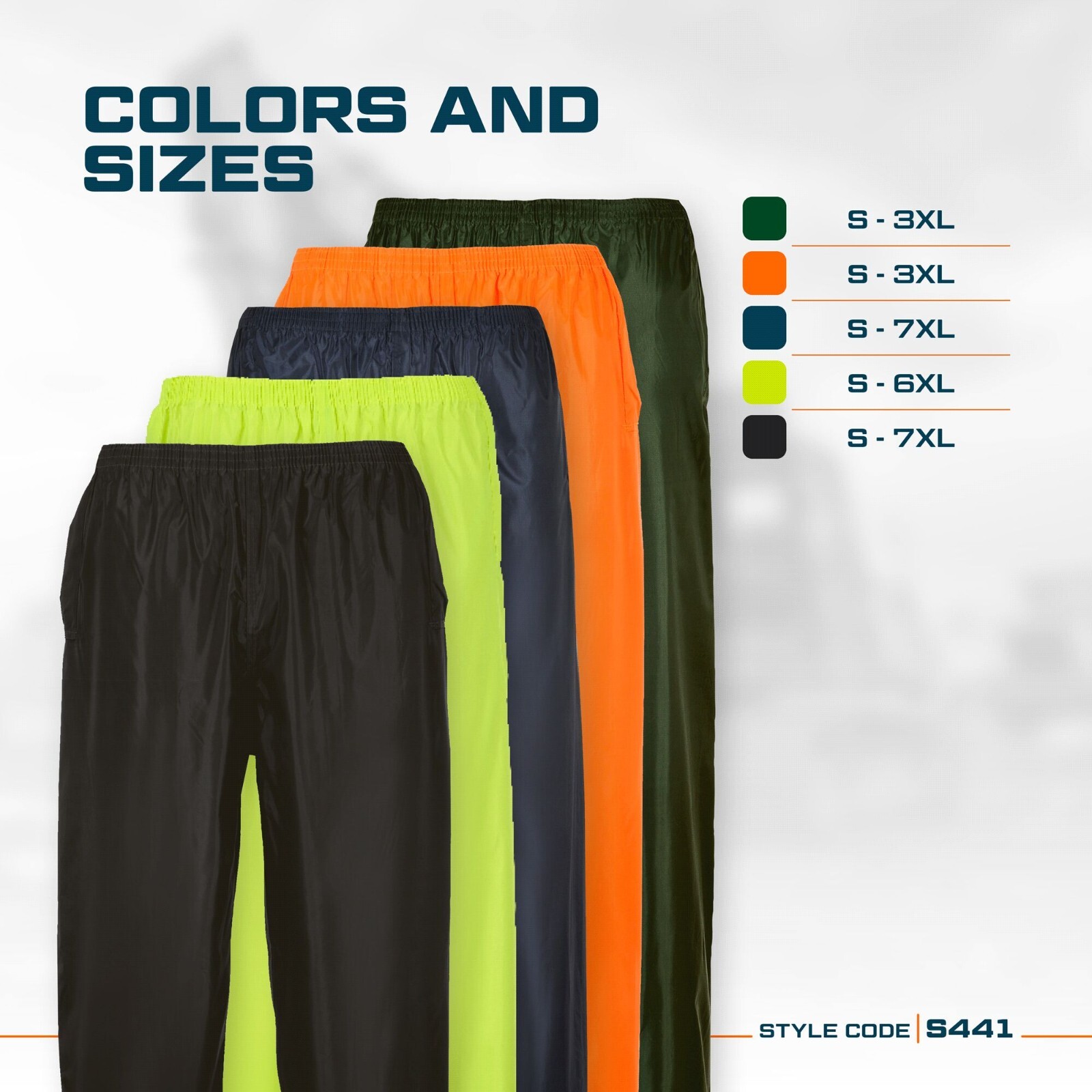 Portwest S441 Mens Waterproof Rain Pants Lightweight Adjustable Safety Overpants