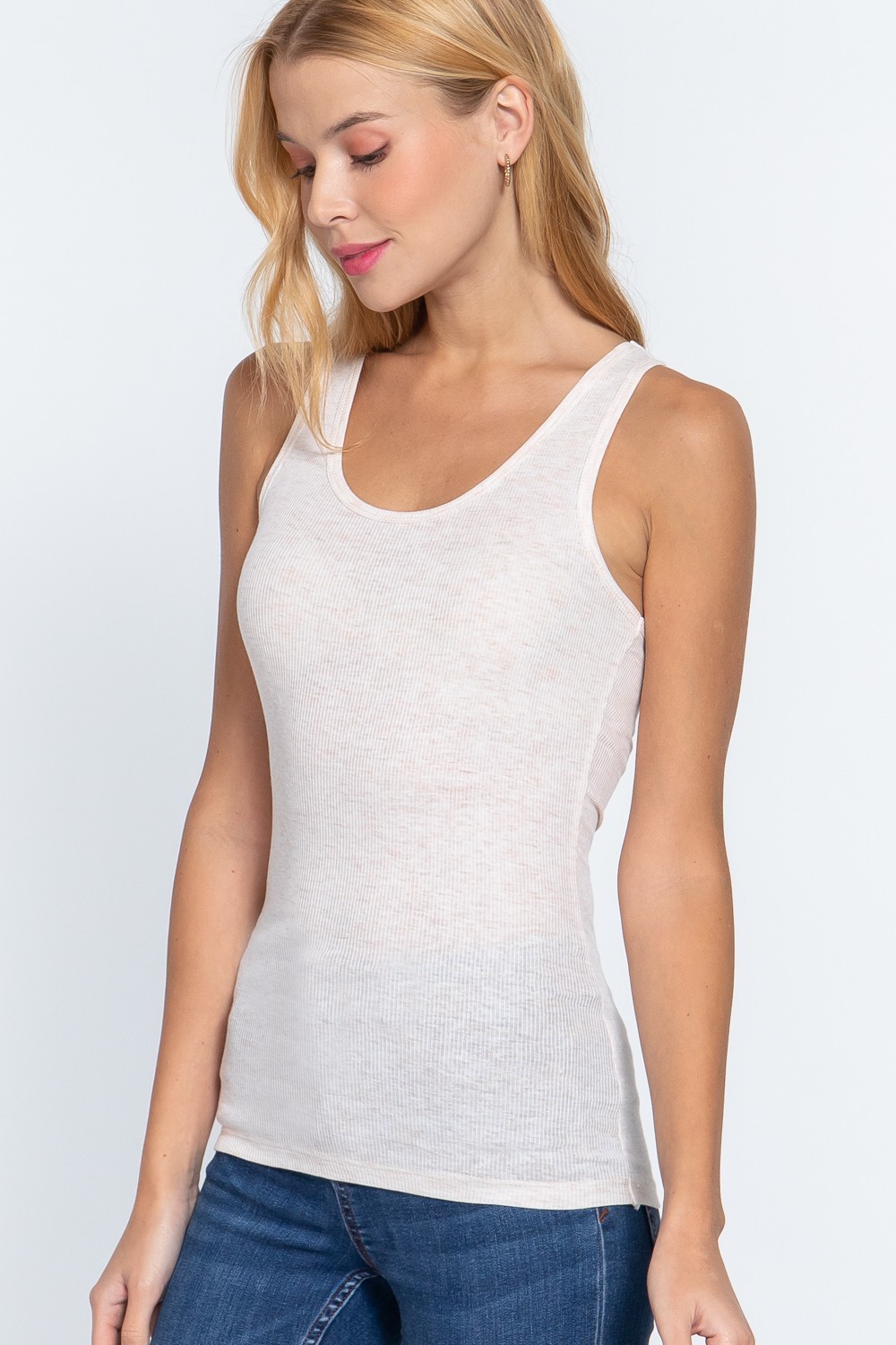 Round Neck Racerback Ribbed Tank Top Soft Stretch Thin Cotton Fitted Sleeveless