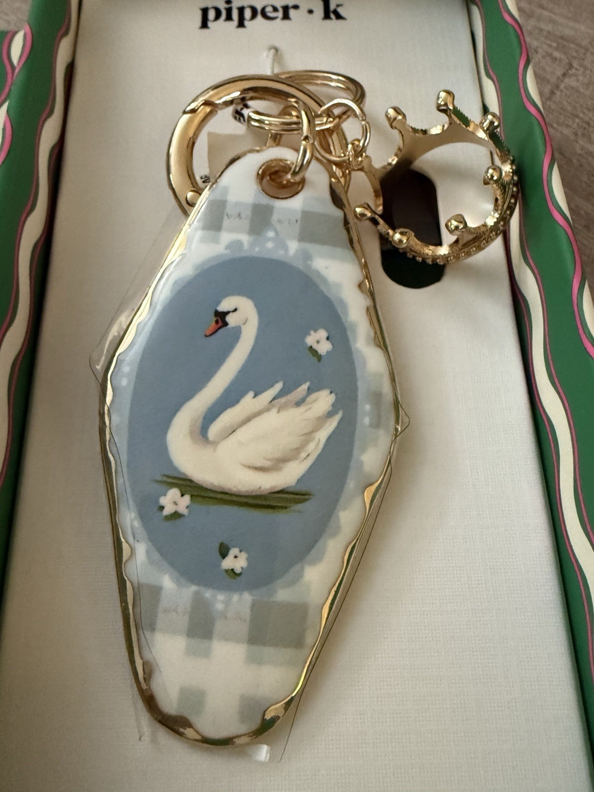 Piper K Swan With Gold Crown Keychain Bag Charm