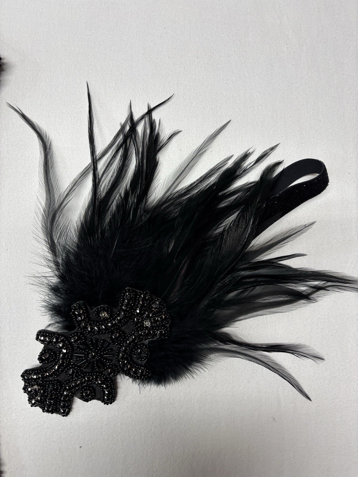 Black Sequin Fringe Midi Dress with Art Deco Beading and headpiece party costume