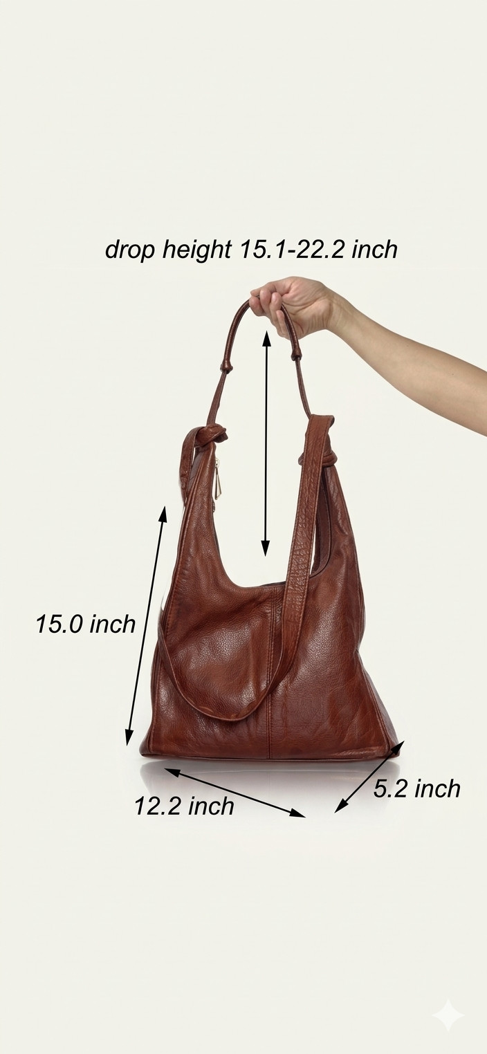 Large Brown Leather Hobo Bag Shoulder Handbag Women Soft Genuine Leather Tote
