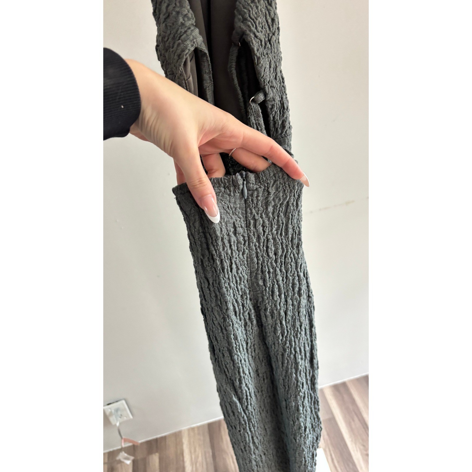 Fashion Nova Popcorn Texture Halter Maxi Dress Women Charcoal Grey