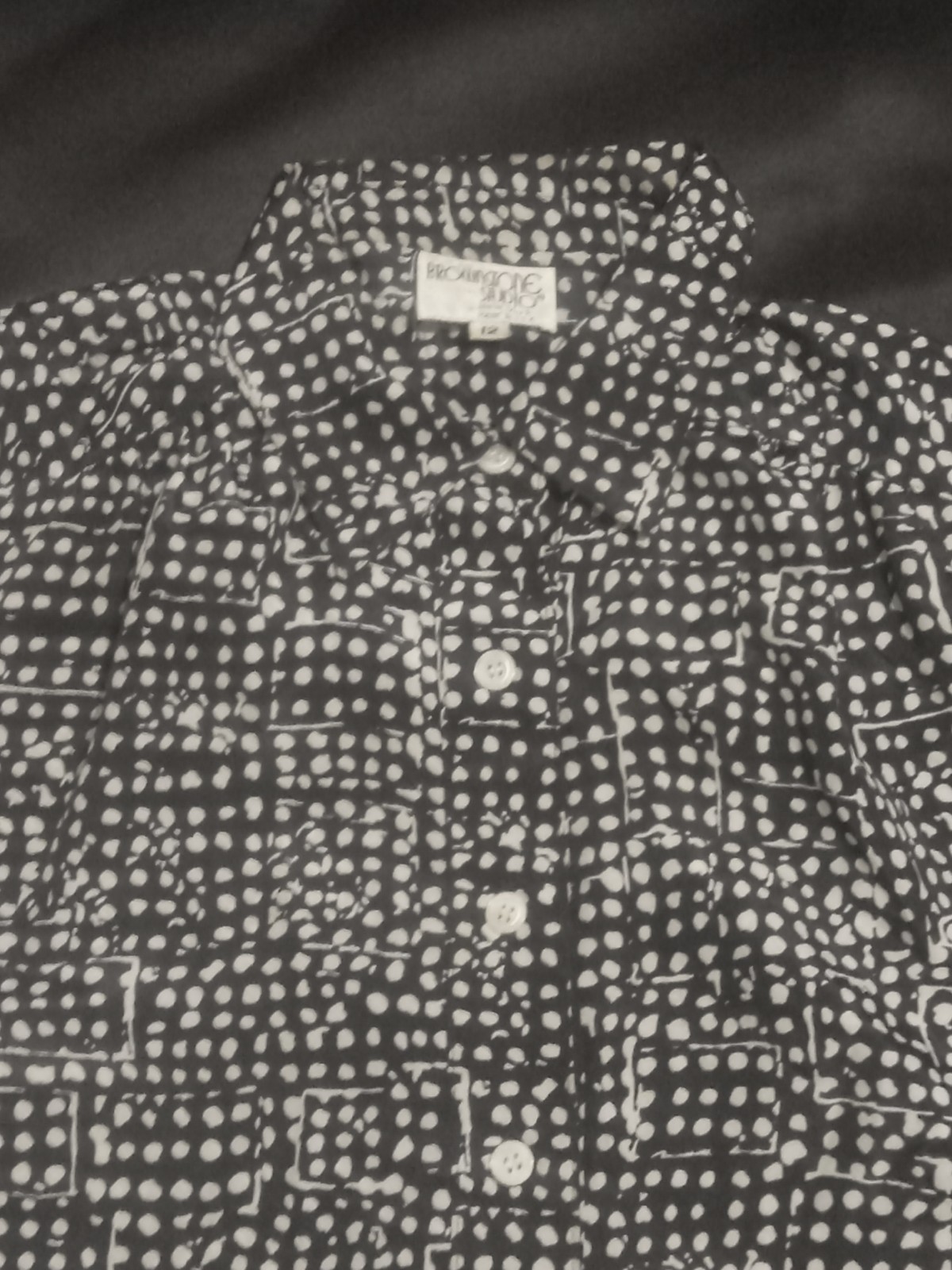 Brownstone Studio New York Shirt Dress Size 12 Black White Polka Dot Belted USA