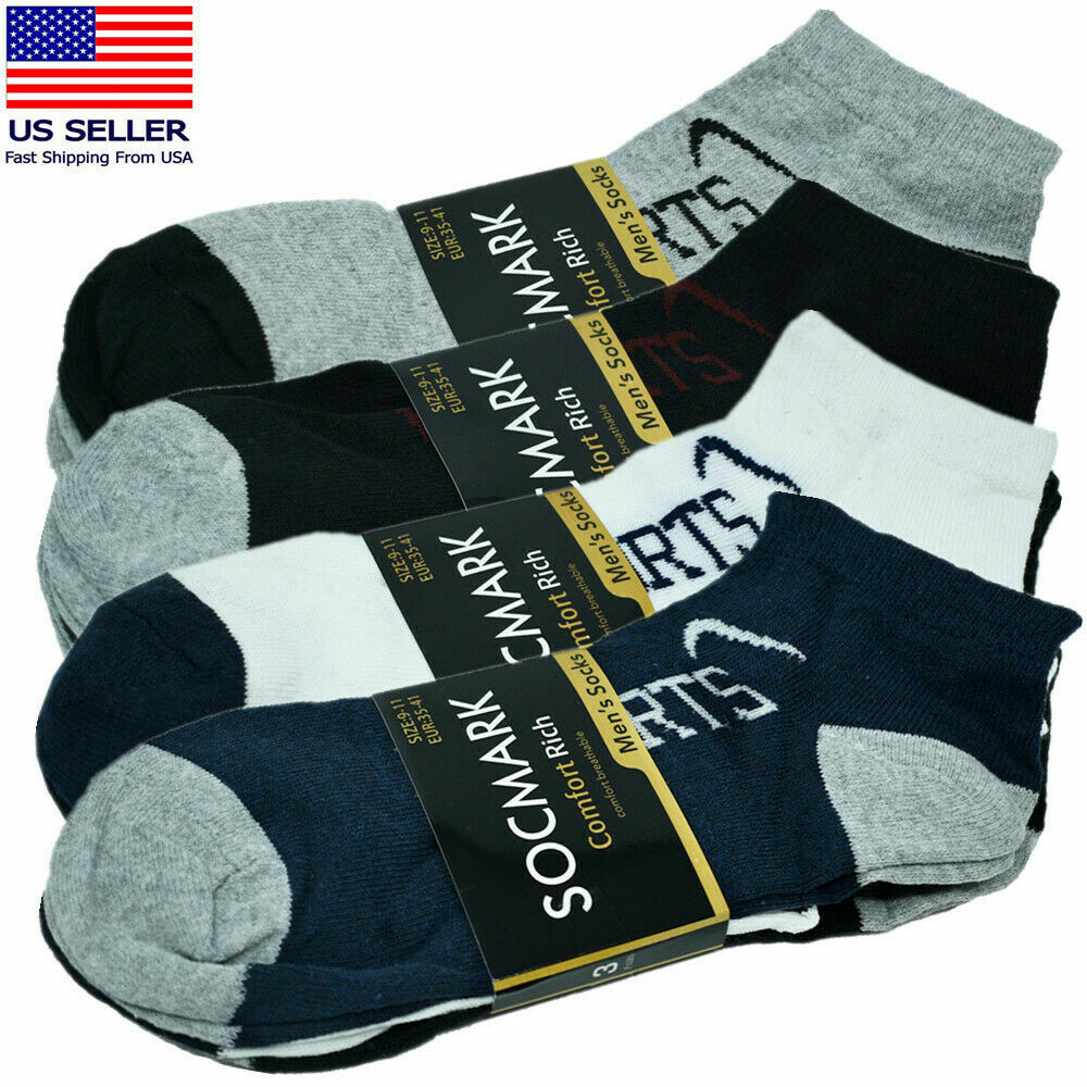 Mens 3-12 Pairs Cotton Sports Comfort Ankle/Quarter Crew Low Cut Socks Size 9-13
