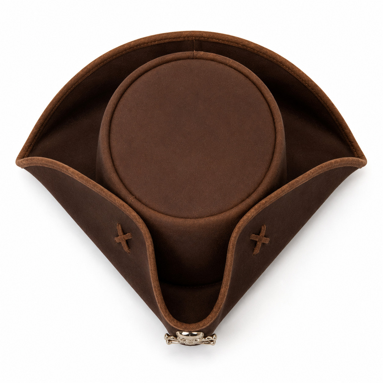Brown Faux Leather Tricorn Pirate Hat Cross Stitch Handmade Costume LARP