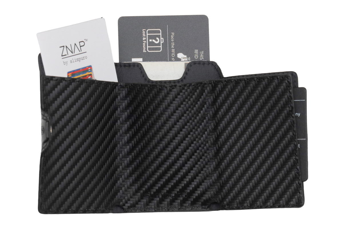 ZNAP RFID Blocking Slim Black Braided Leather Aluminum Wallet 8 Card Size