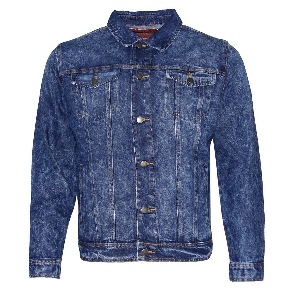 Mens Denim Jean Jacket Faded Premium Cotton Button Up Slim Fit Red Label