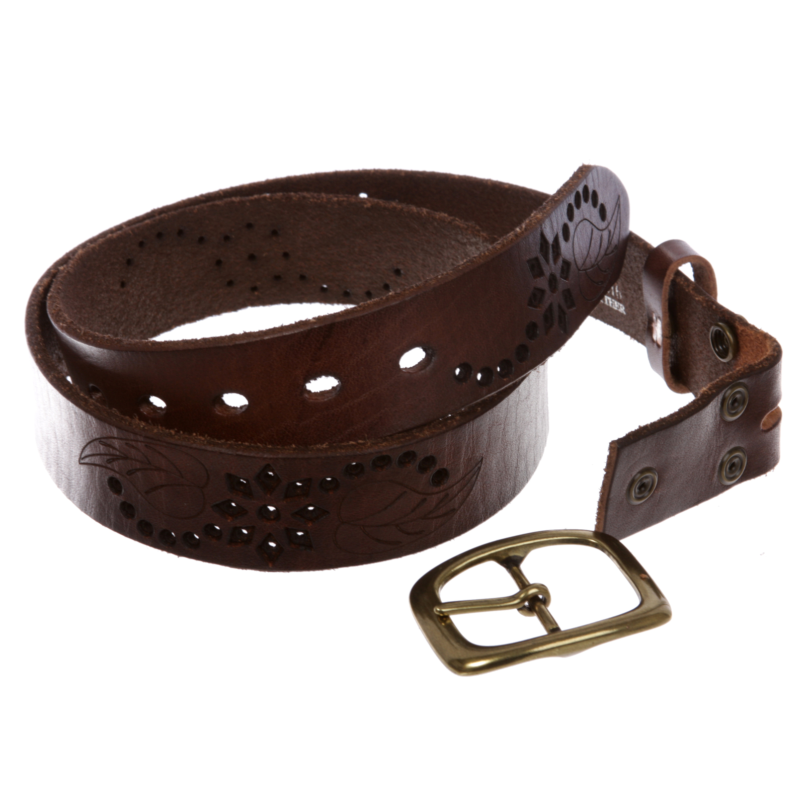 1-1/4″ Perforated Oval Embossed Casual Vintage Leather Jean Belt