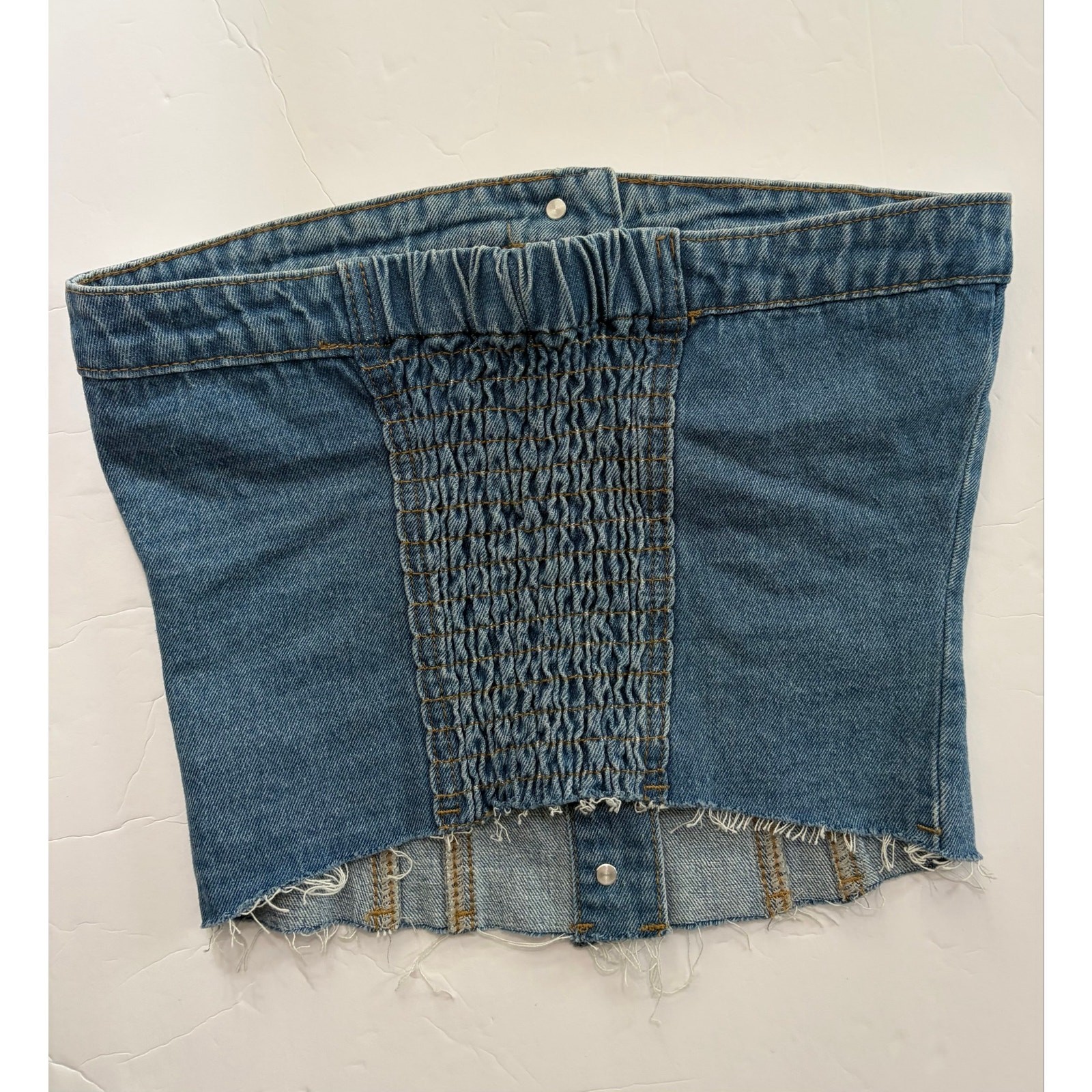 Edikted River Denim Tube Top Med Blue 100% Cotton Smocked Back Y2K