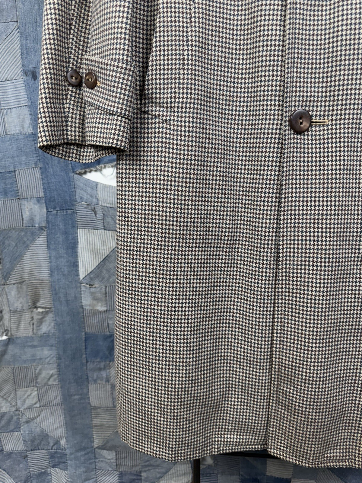 50s VINTAGE Rock-Knit Tailored Houndstooth Overcoat Size 44 Wool BEAUTIFUL Lined