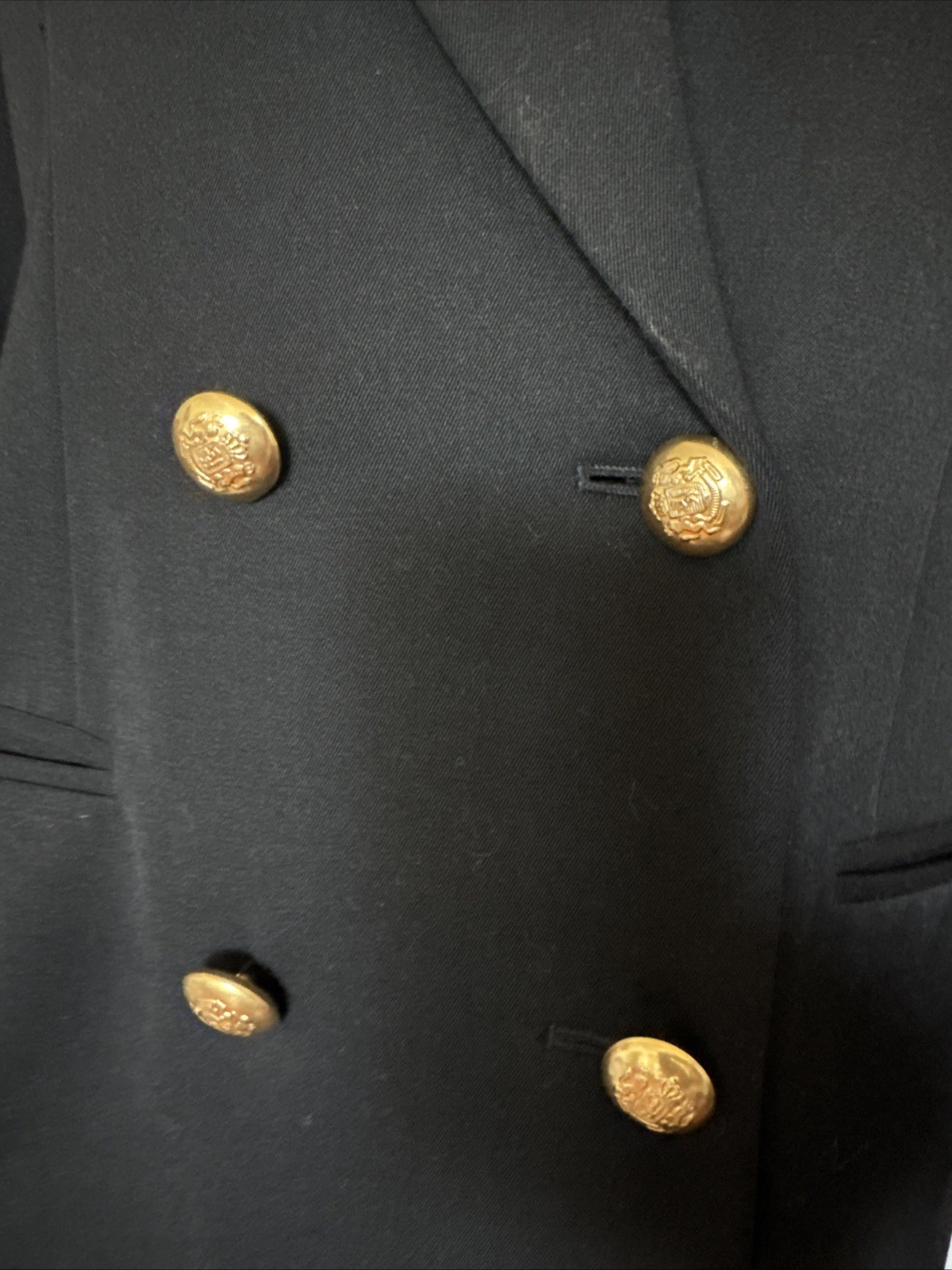 Hugo Buscati Doubled Breasted Black Blazer With Gold Crest Buttons Size 10