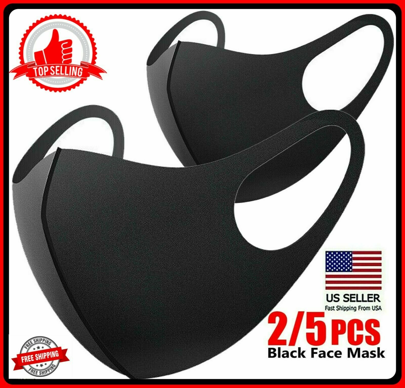 5PC & 2PC Black Face Fashion Mask Washable Reusable Unisex Adult MASK US SELLER