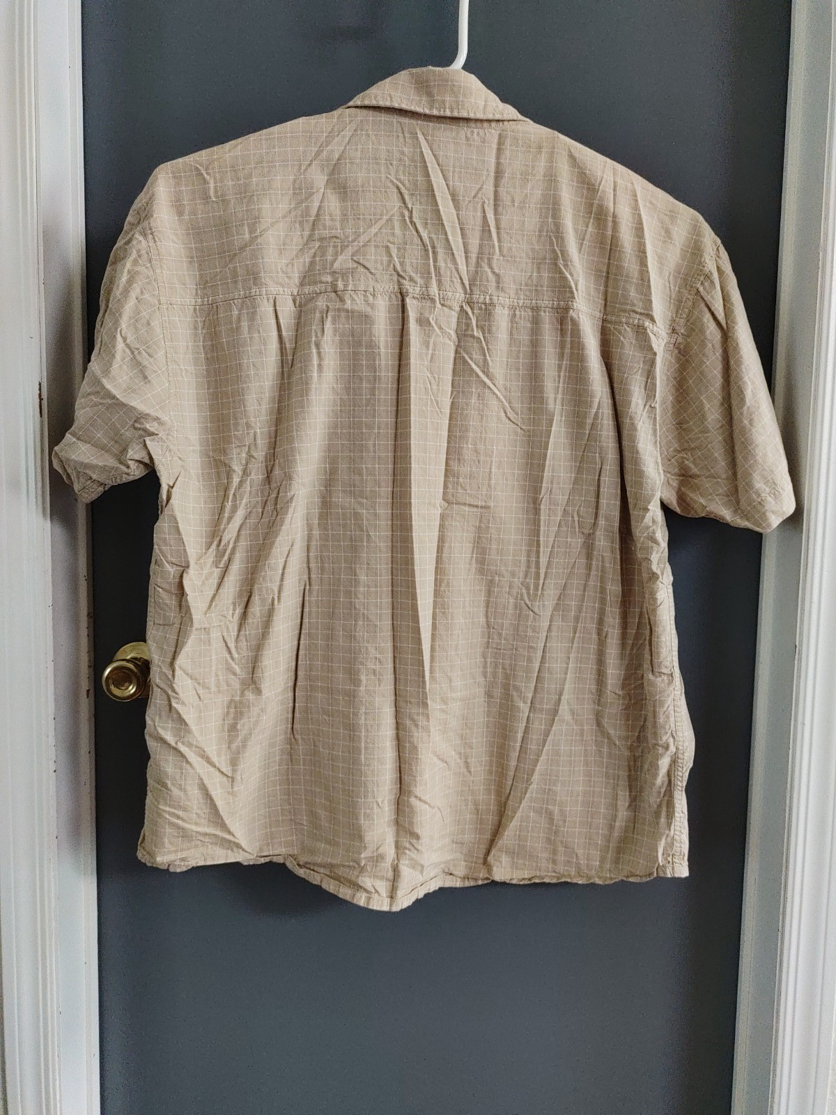 Phat Farm Men’s 3XL Short Sleeve Button Up Shirt Beige White Plaid Hip Hop Y2K