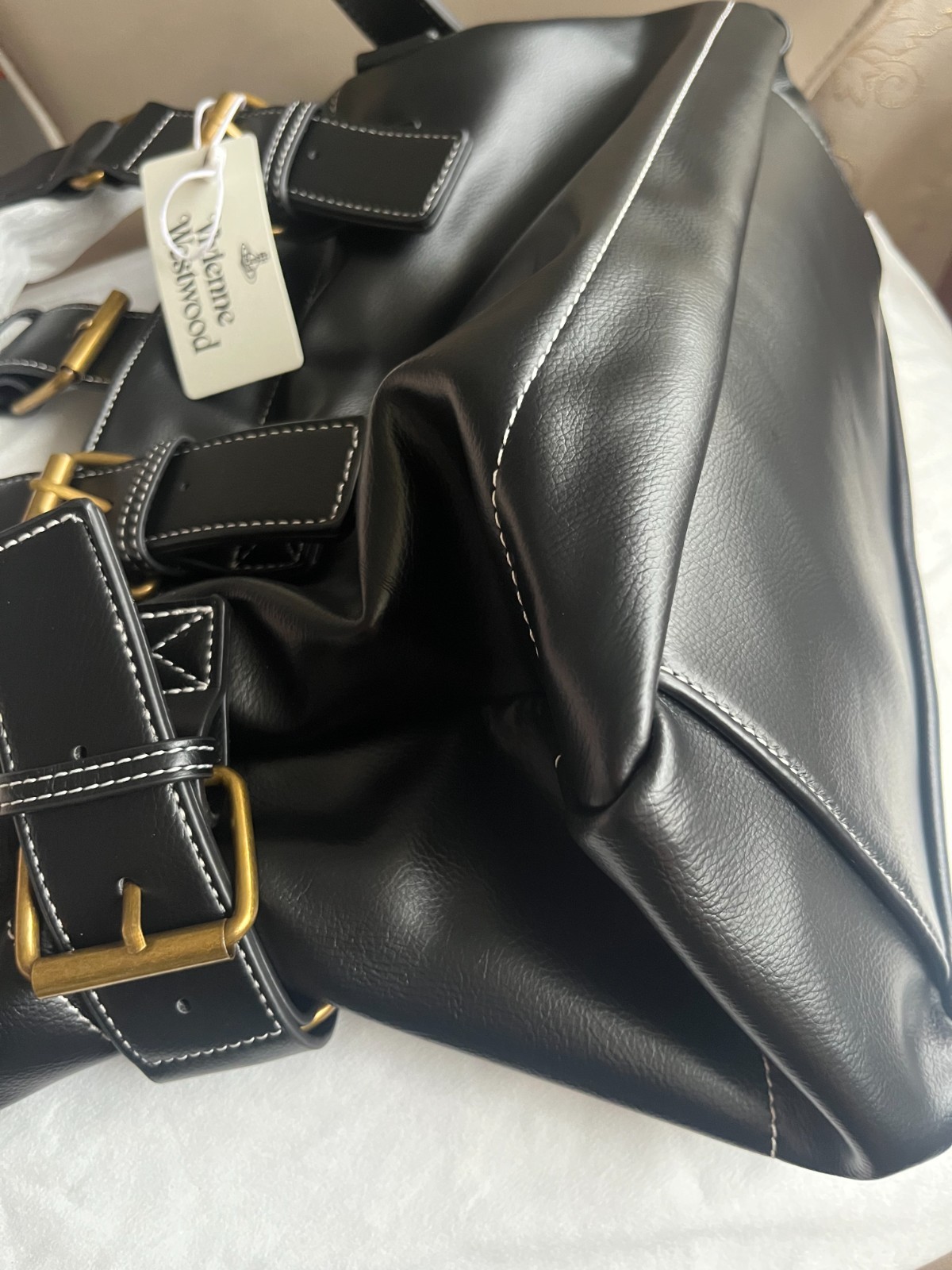 Vivienne Westwood Tote Bag Orb Embossed Black Shoulder Leather Handbag