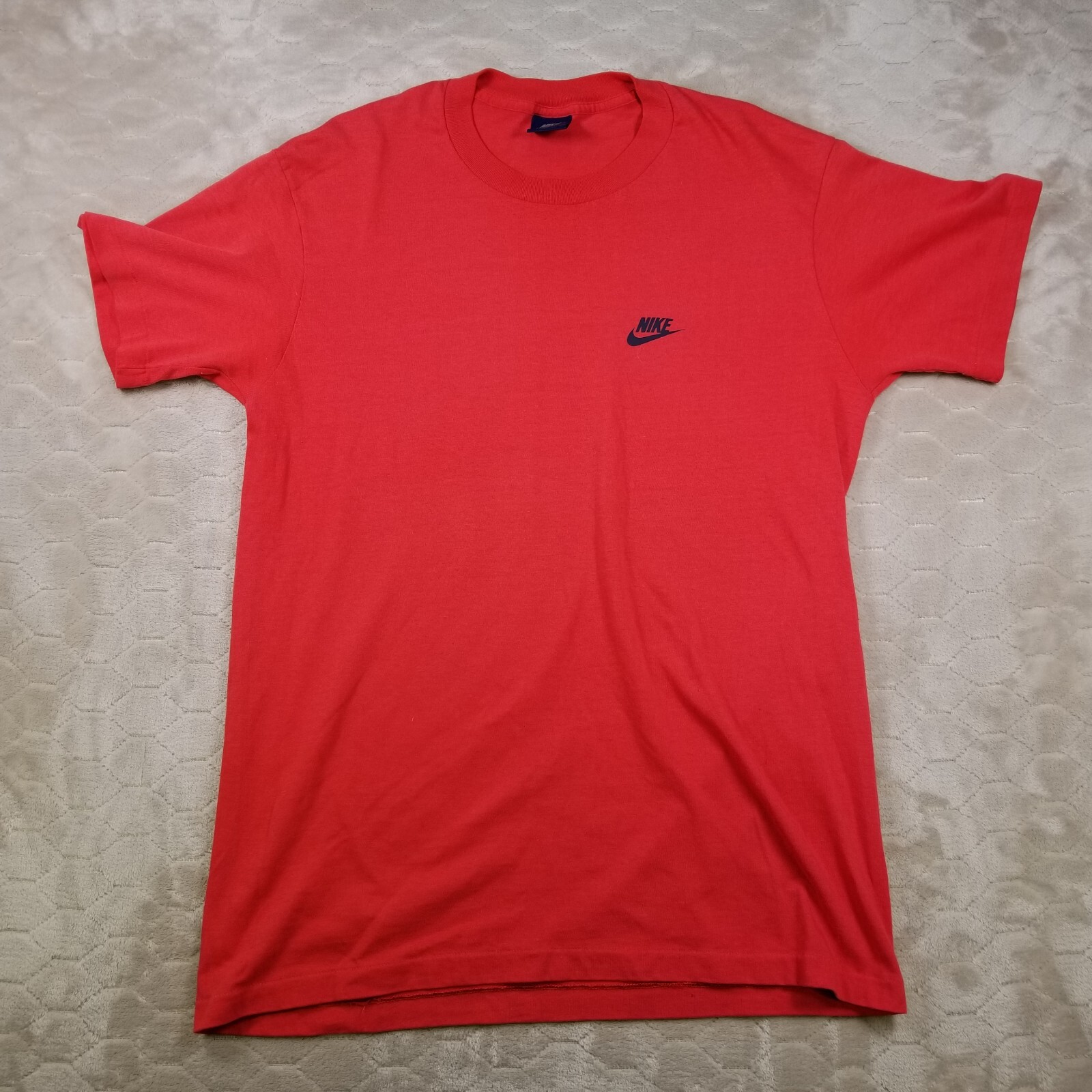 VTG 80s Nike Blue Tag Logo Shirt Sz Lg USA Made Single Stitch Left Chest Print