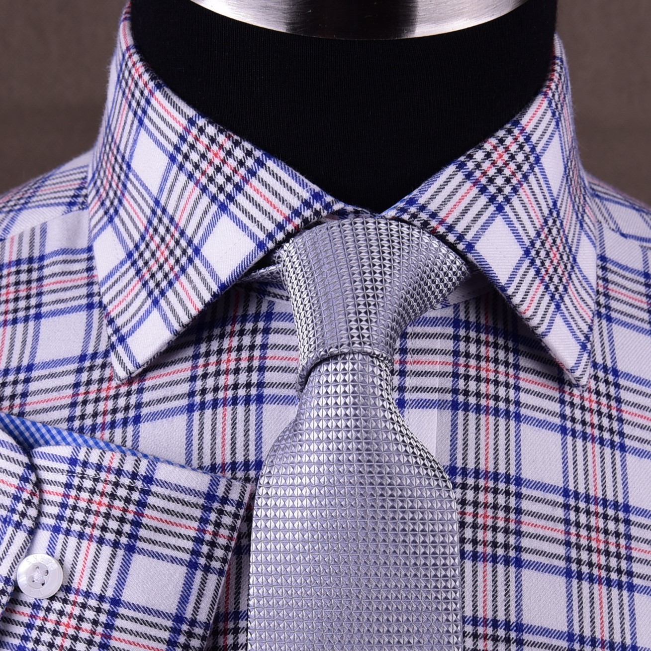 White Checkered Flannel Formal Business Dress Shirt Red Striped Casual Fashion
