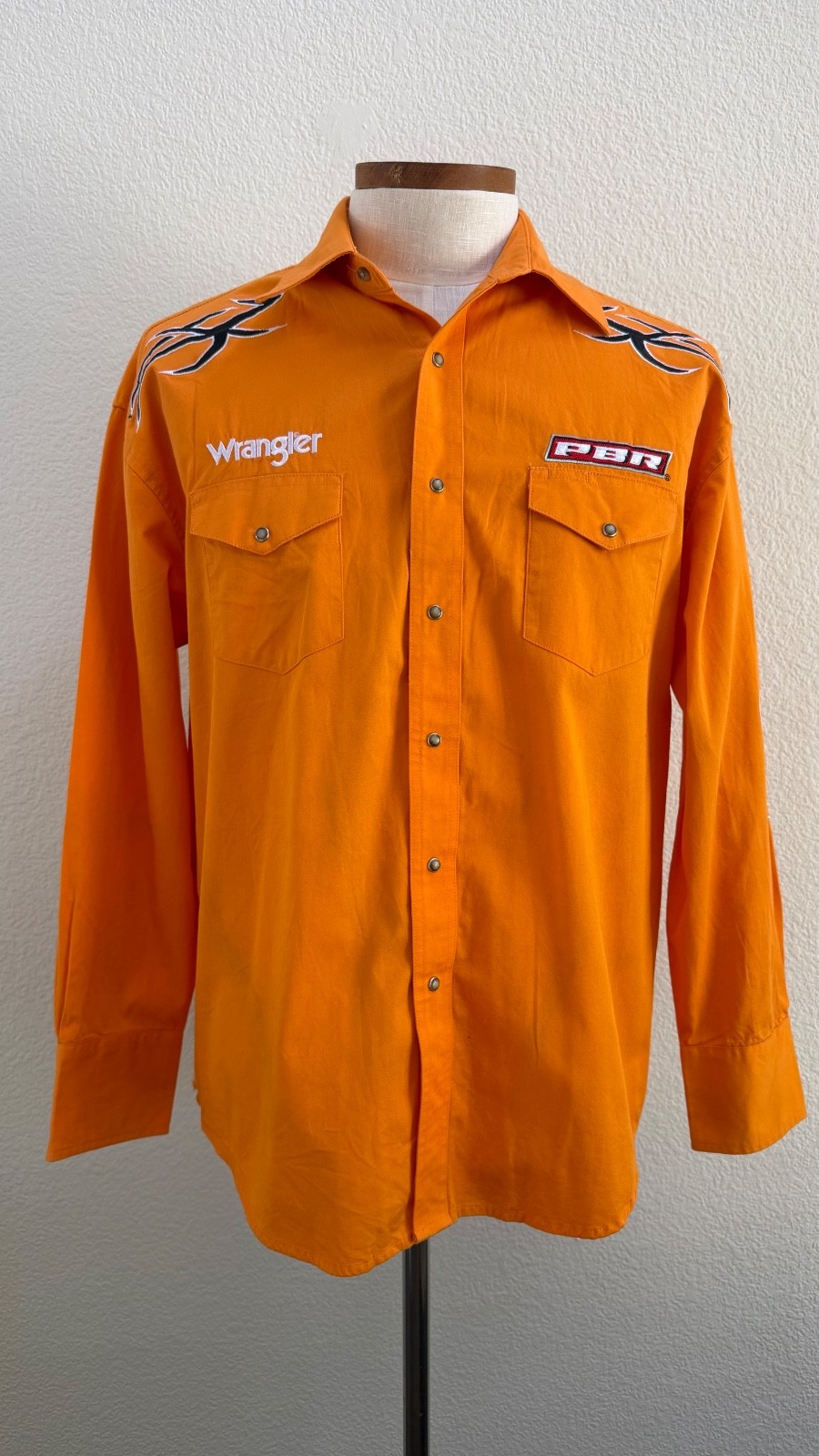 Wrangler Mens Shirt Sz L Orange “PBR” Professional Bull Riders Western Shirt