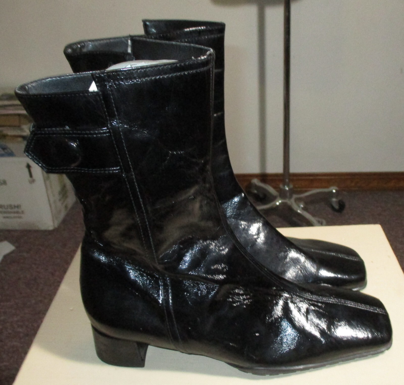 THERESIA M. Black Zip Faux Leather Boots Size 4.5 NWOT