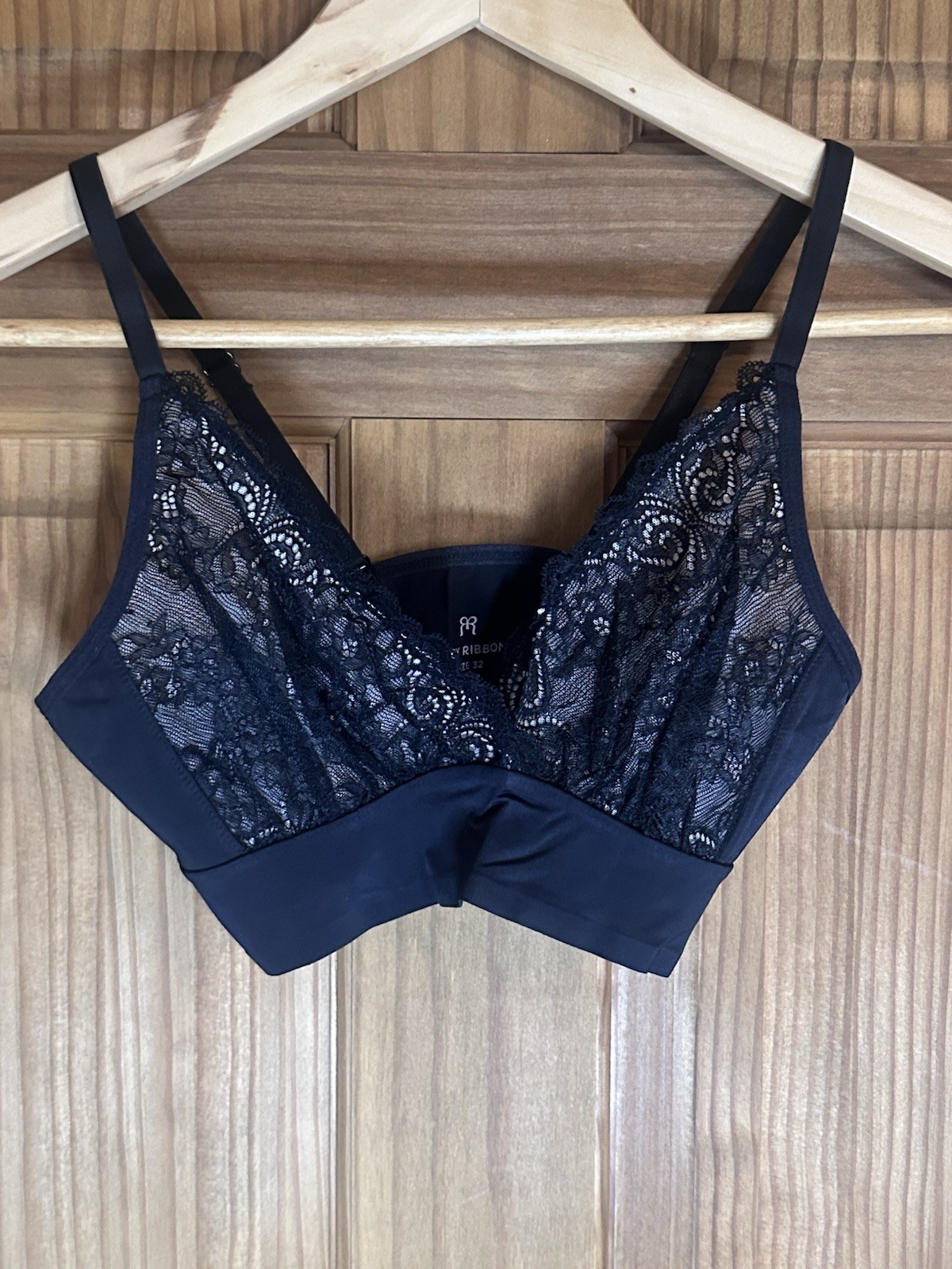 Ruby Ribbon Lace Demiette Wireless Bra Black Style 1776 Size 32 NEW