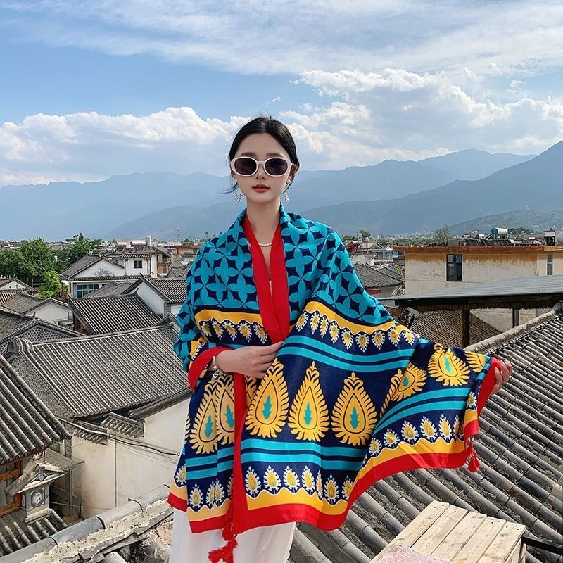 Ethnic Style Scarf Shawl Long Wrap Sunscreen Beach Travel Veil for Women