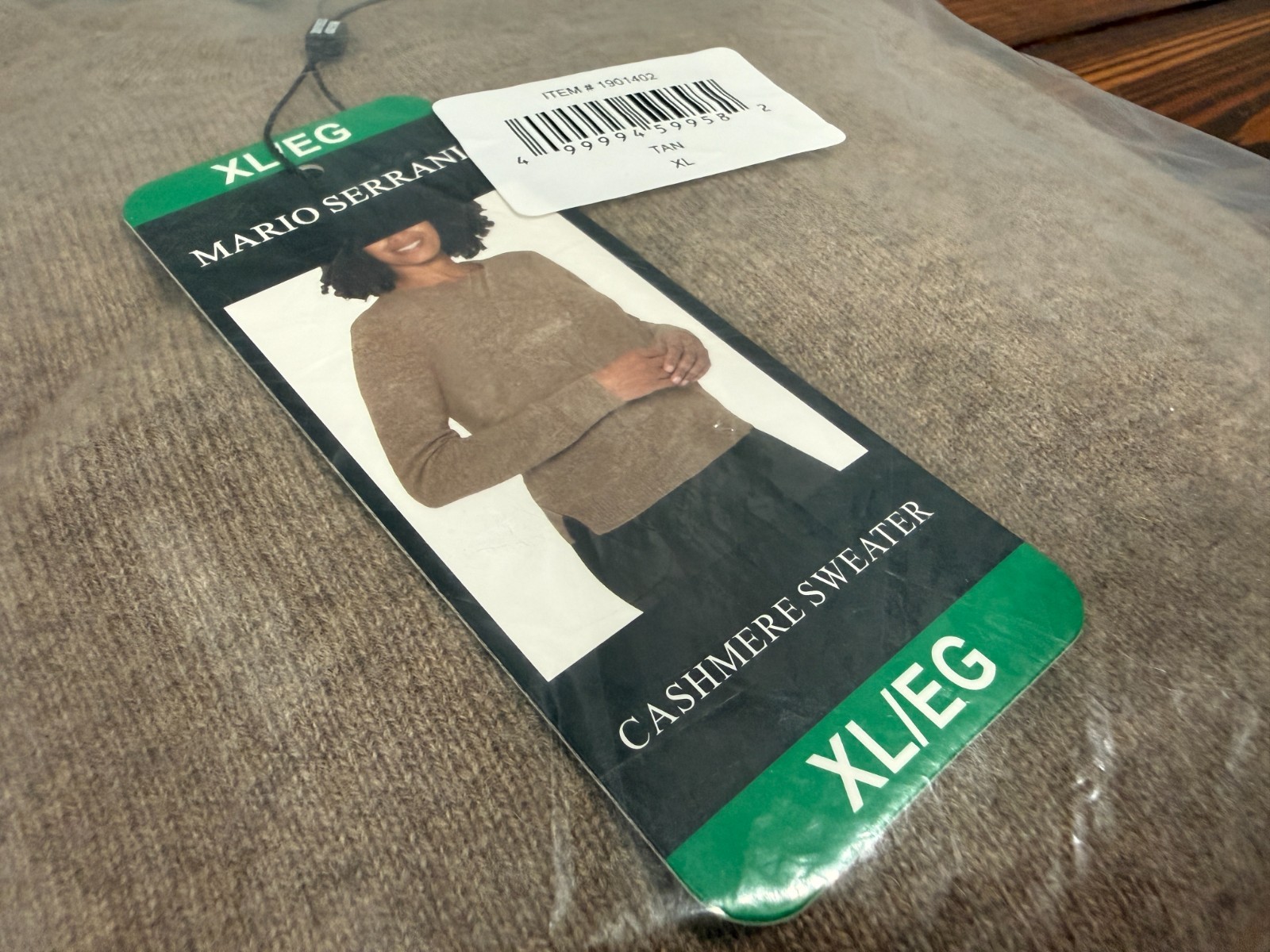 NWT Mario Serrano 100% Cashmere Sweater Womens XL Tan Classic Quiet Luxury