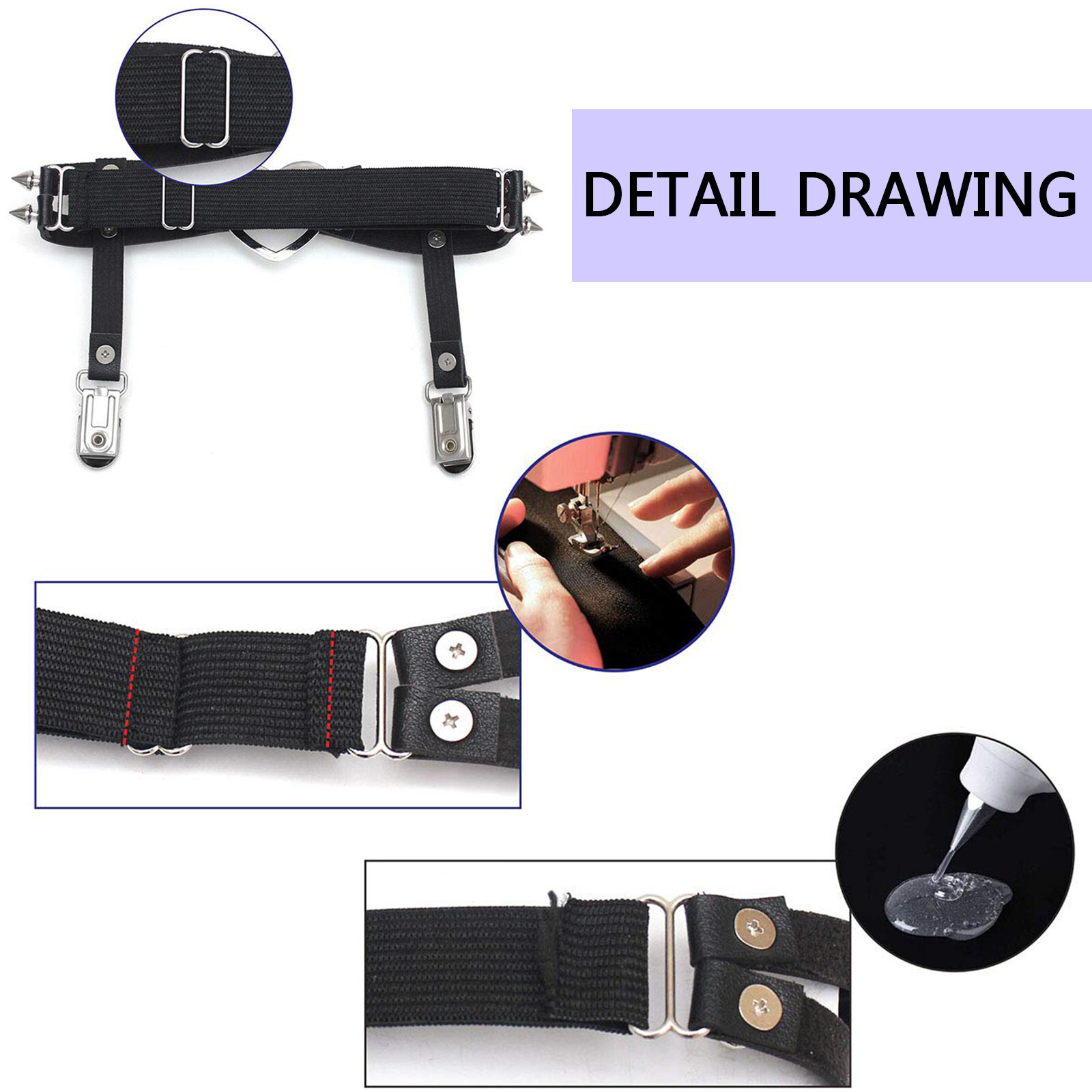 3pcs Women Punk Rivet Leather Thigh Garter Belt & Choker Sockings Suspender Set