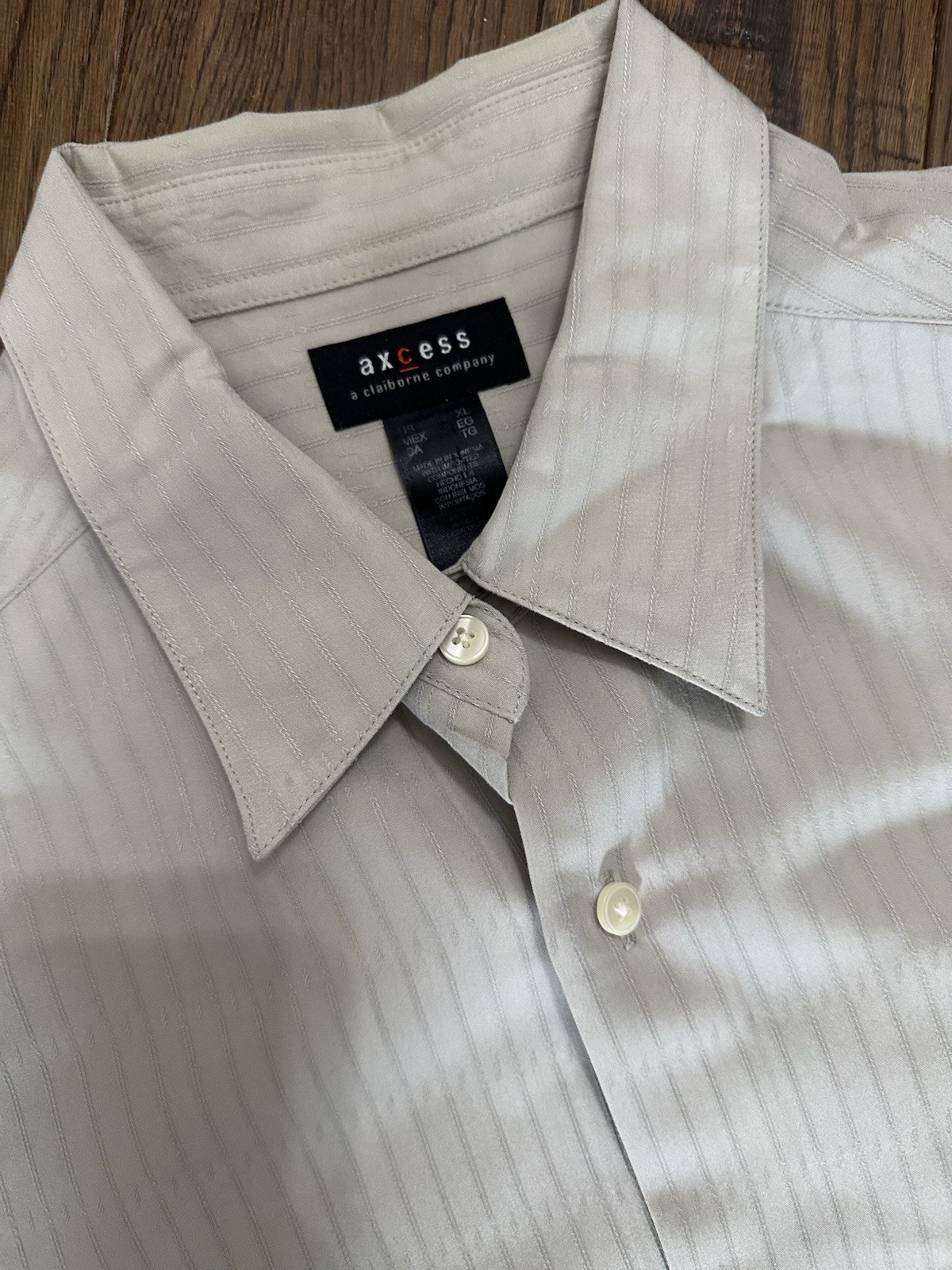 Axcess Men’s XL Gray Striped Cotton Woven Dress Shirt 34/35 Wrinkle Resistant