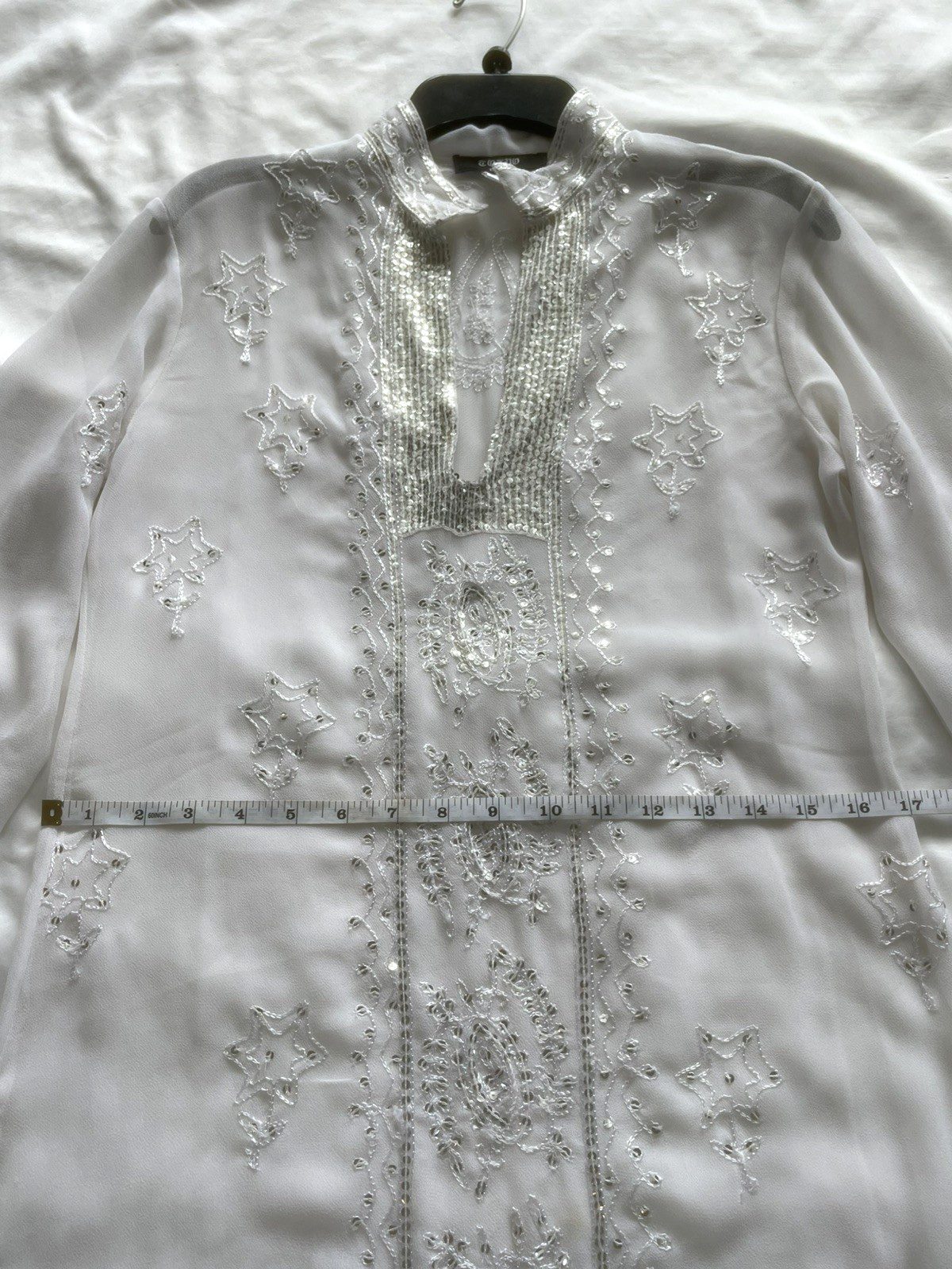 Tokyo Denim Beaded Embroidered Sheer White Floral Silver Sequin Dress M Size